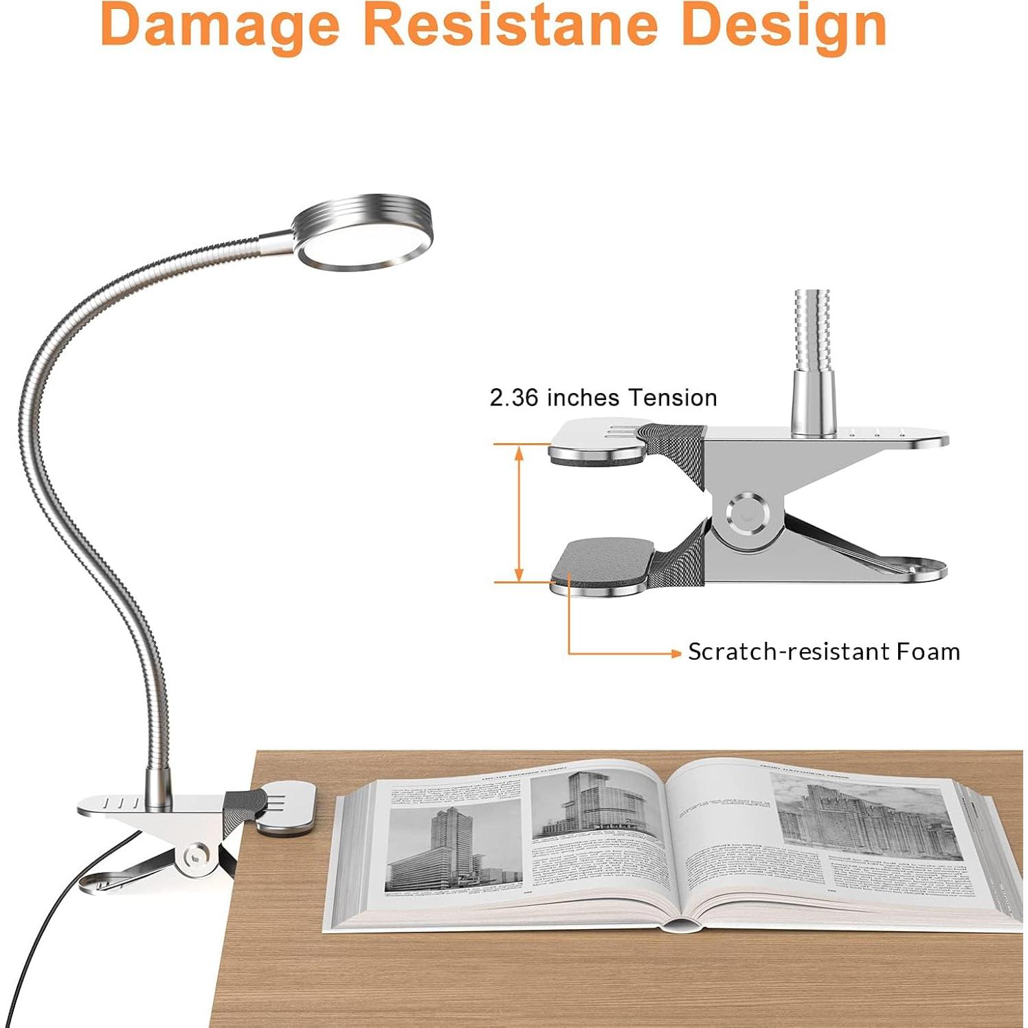Lámpara de Clip LEPOWER 908A-03 Plata Ajustable LED