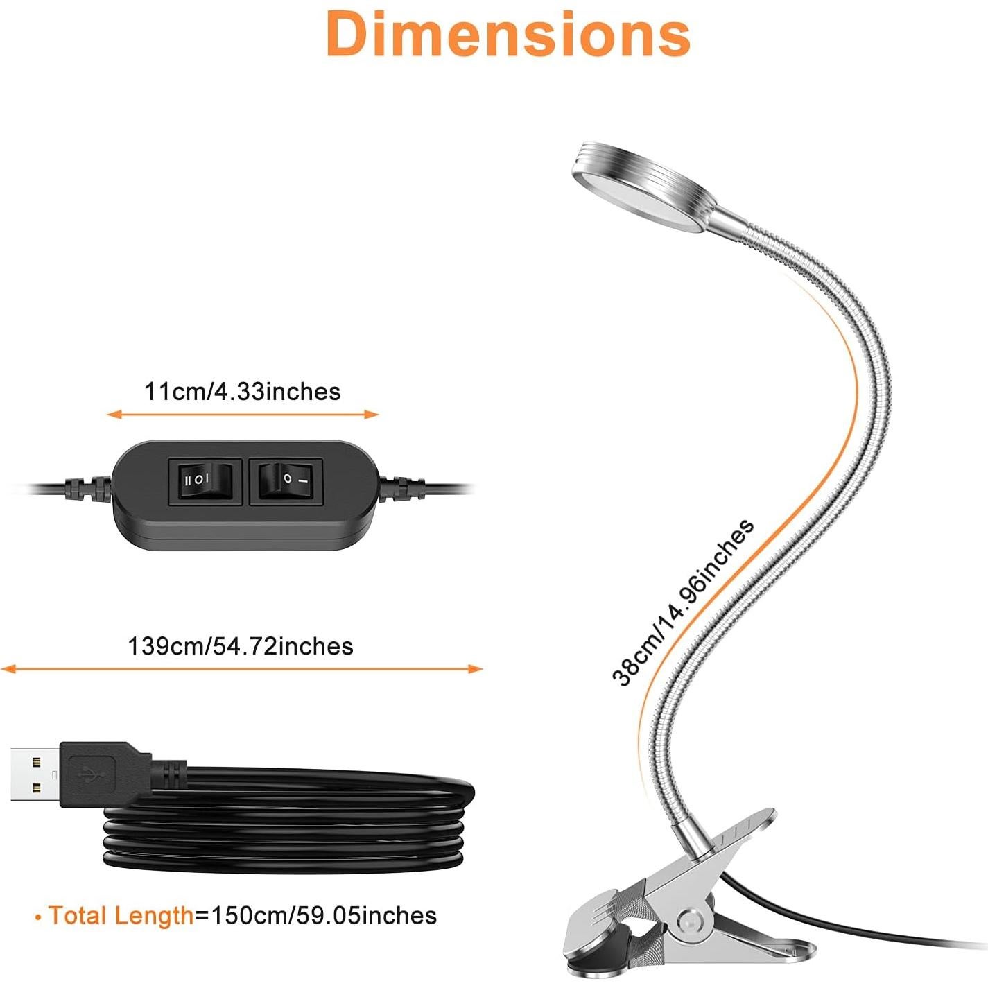 Lámpara de Clip LEPOWER 908A-03 Plata Ajustable LED
