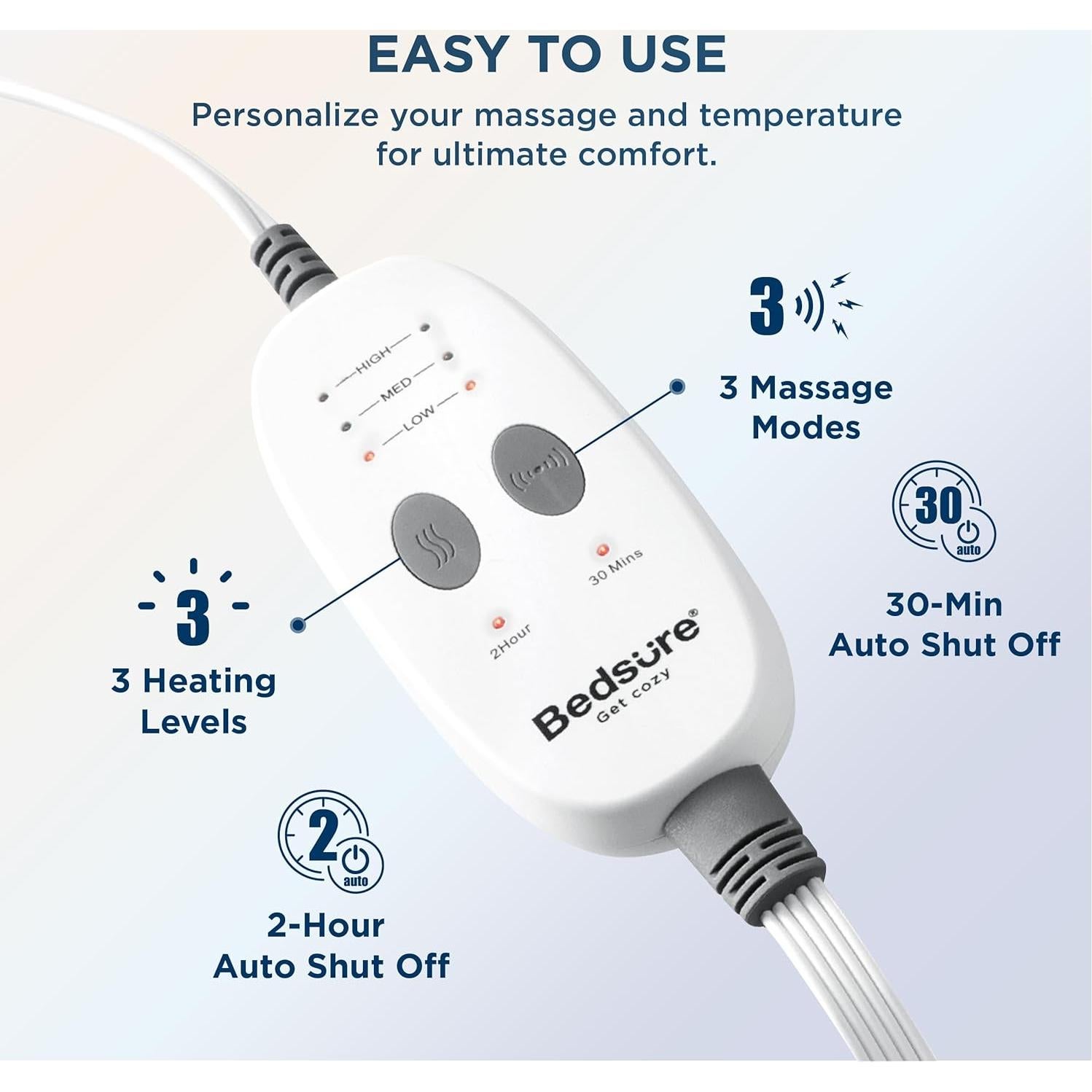 Almohadilla Térmica con Vibración Bedsure 12x24" Gris Oscuro