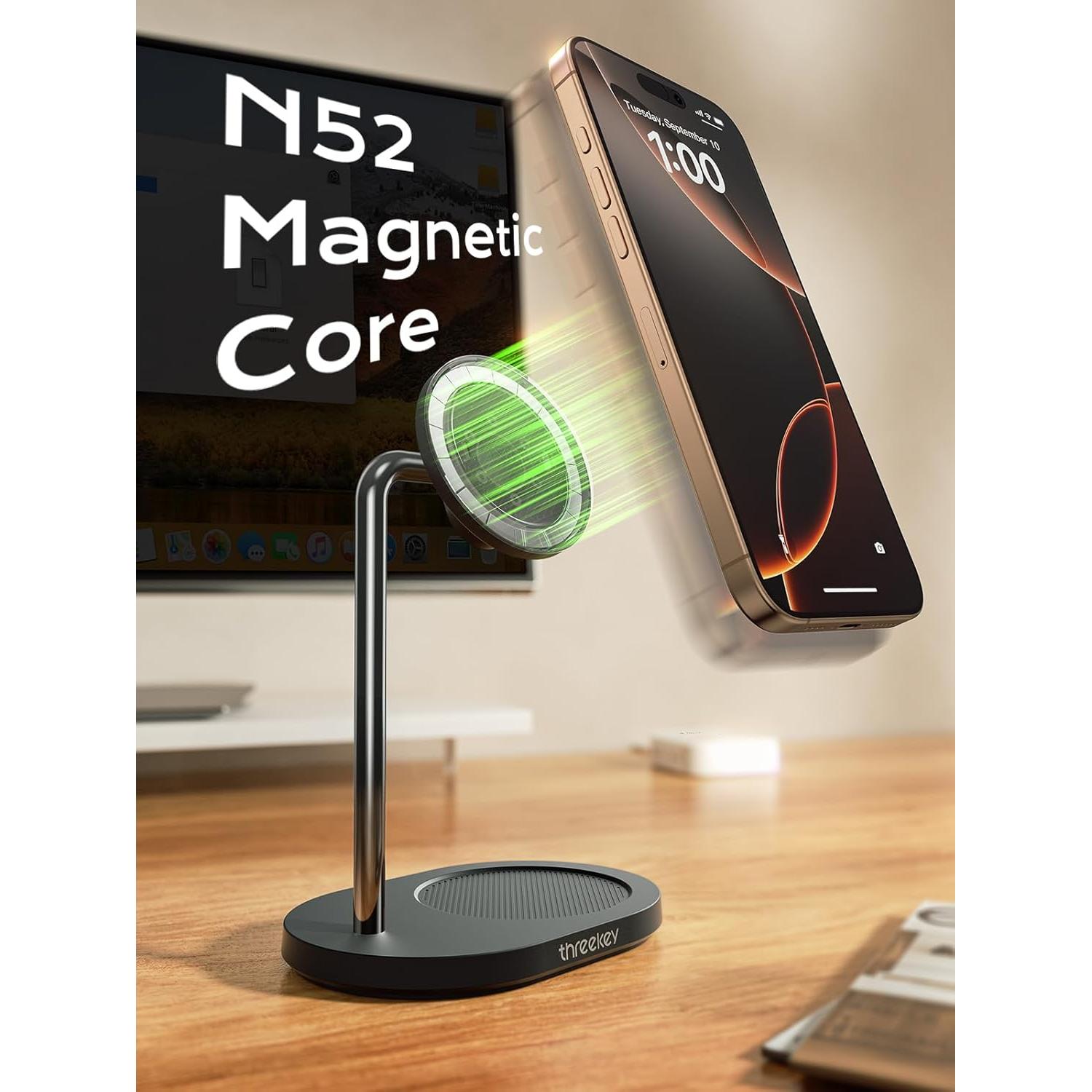 Soporte Magnético para Teléfono THREEKEY - Ajustable, Ergonomía, iPhone 12-16