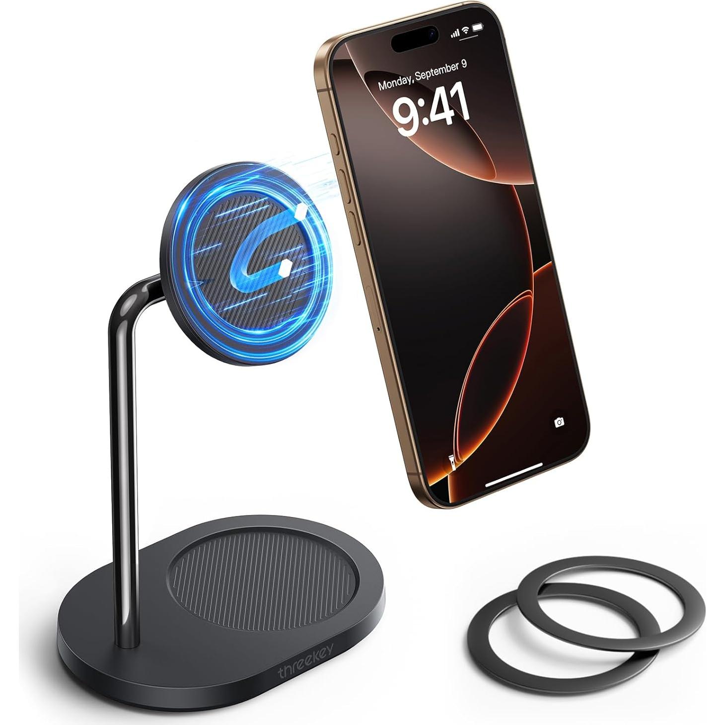 Soporte Magnético para Teléfono THREEKEY - Ajustable, Ergonomía, iPhone 12-16