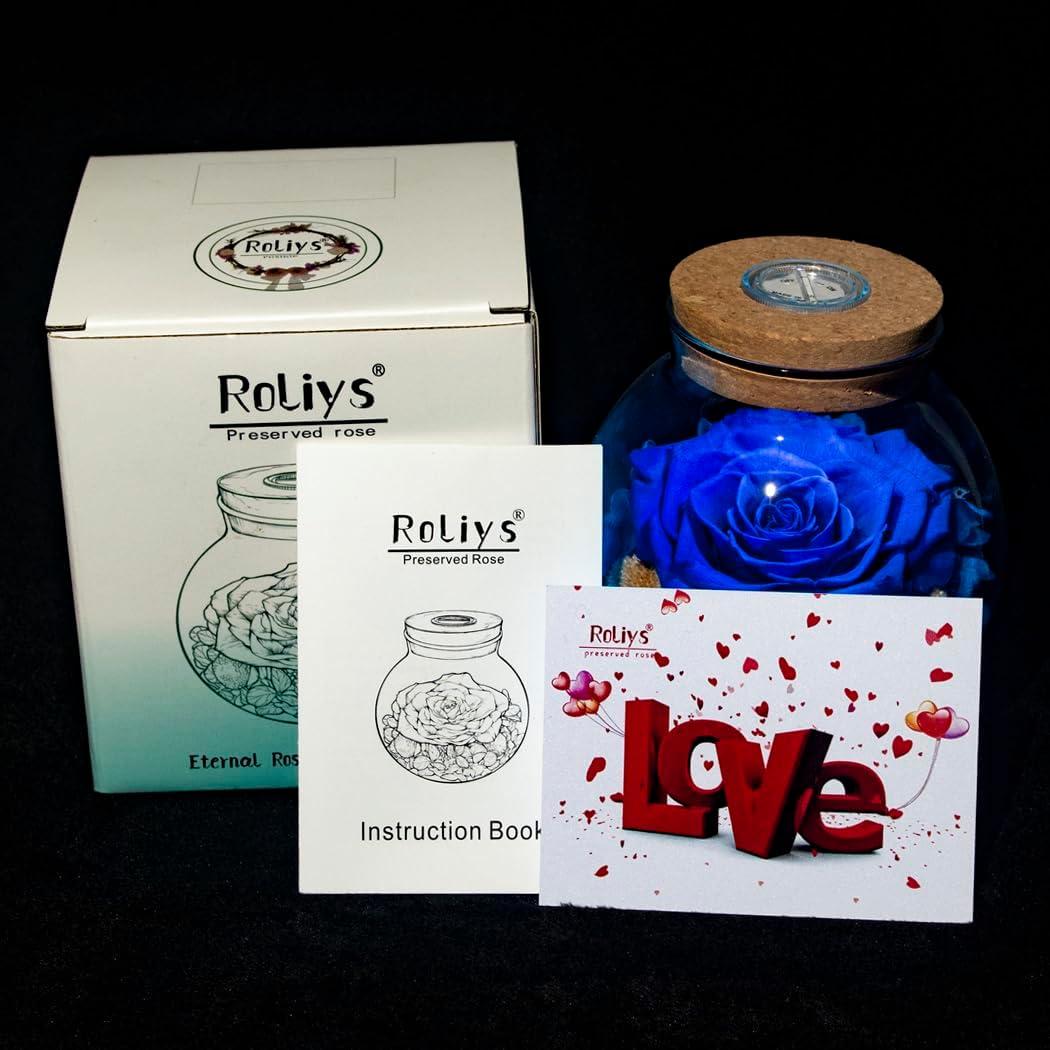 Rosa Eterna Conservada Roliys con Luz LED Azul 10.9cm