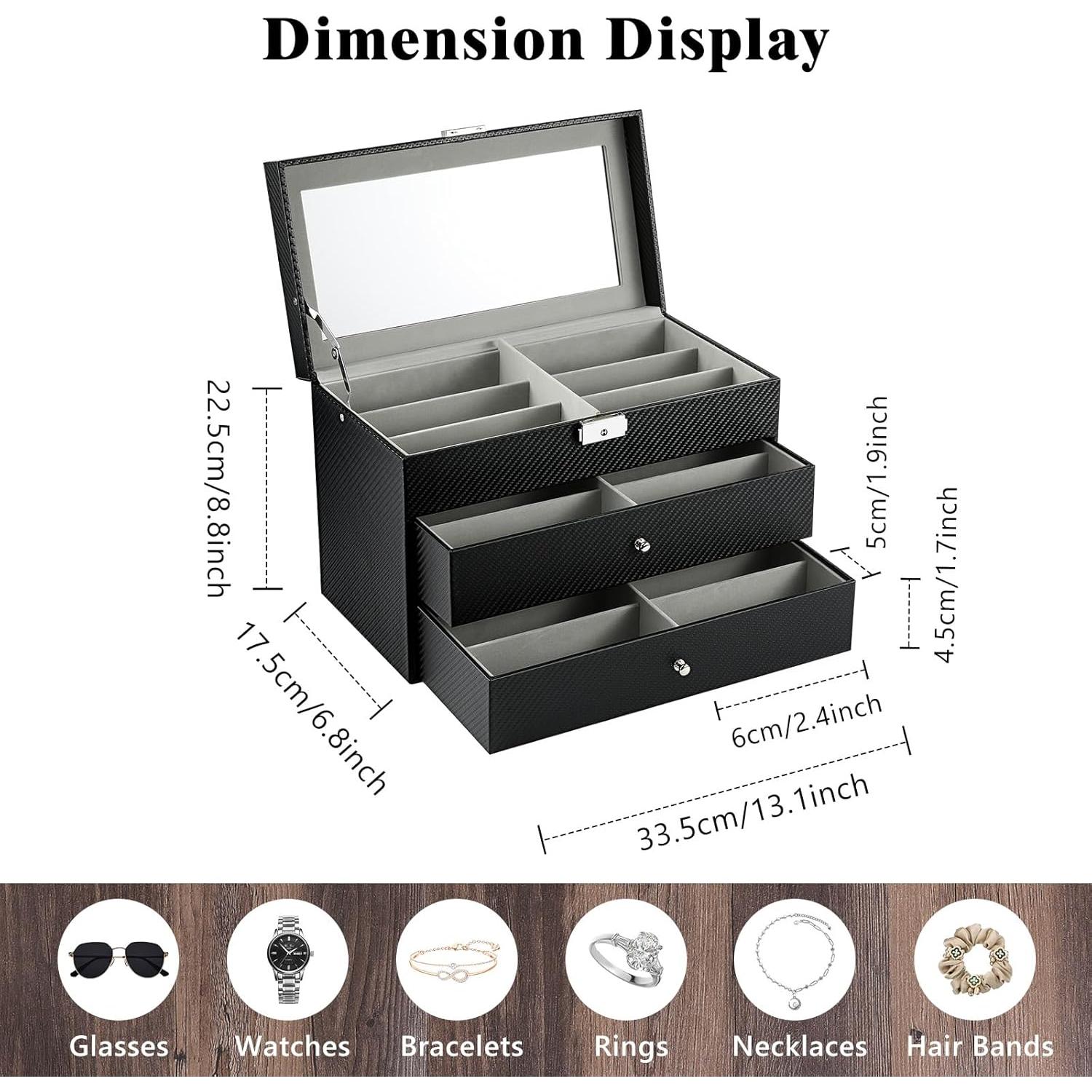 Organizador de Gafas MoKo de Cuero con Tapa de Vidrio 18 Ranuras