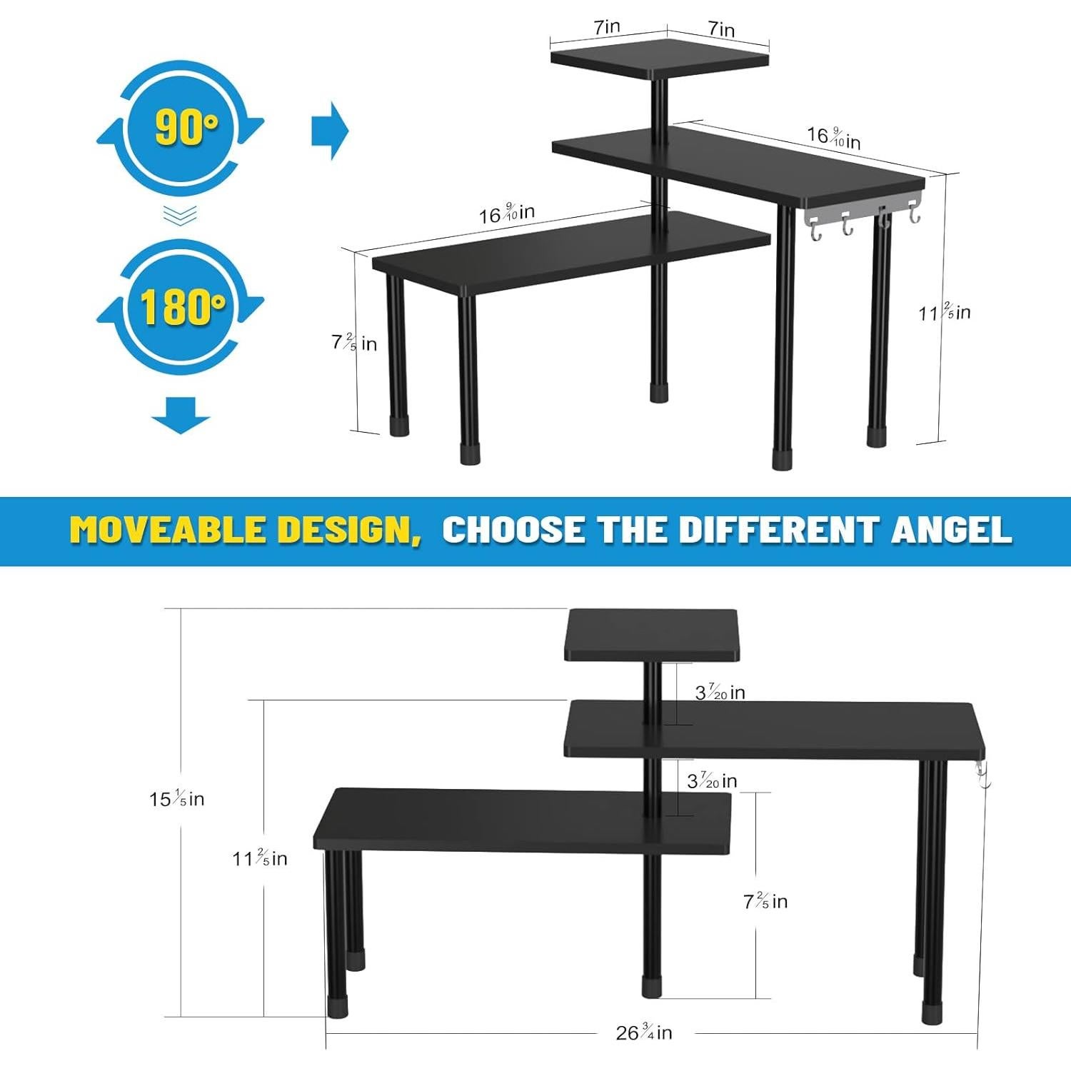 Estante Esquinero de Encimera JayRex Negro 3 Niveles Ajustable