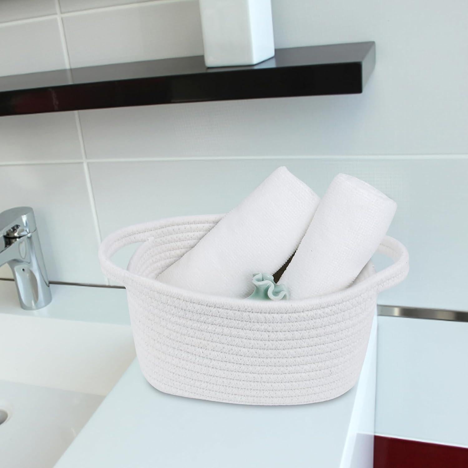 Cesta de Almacenamiento Pequeña ABenkle Algodón Blanca