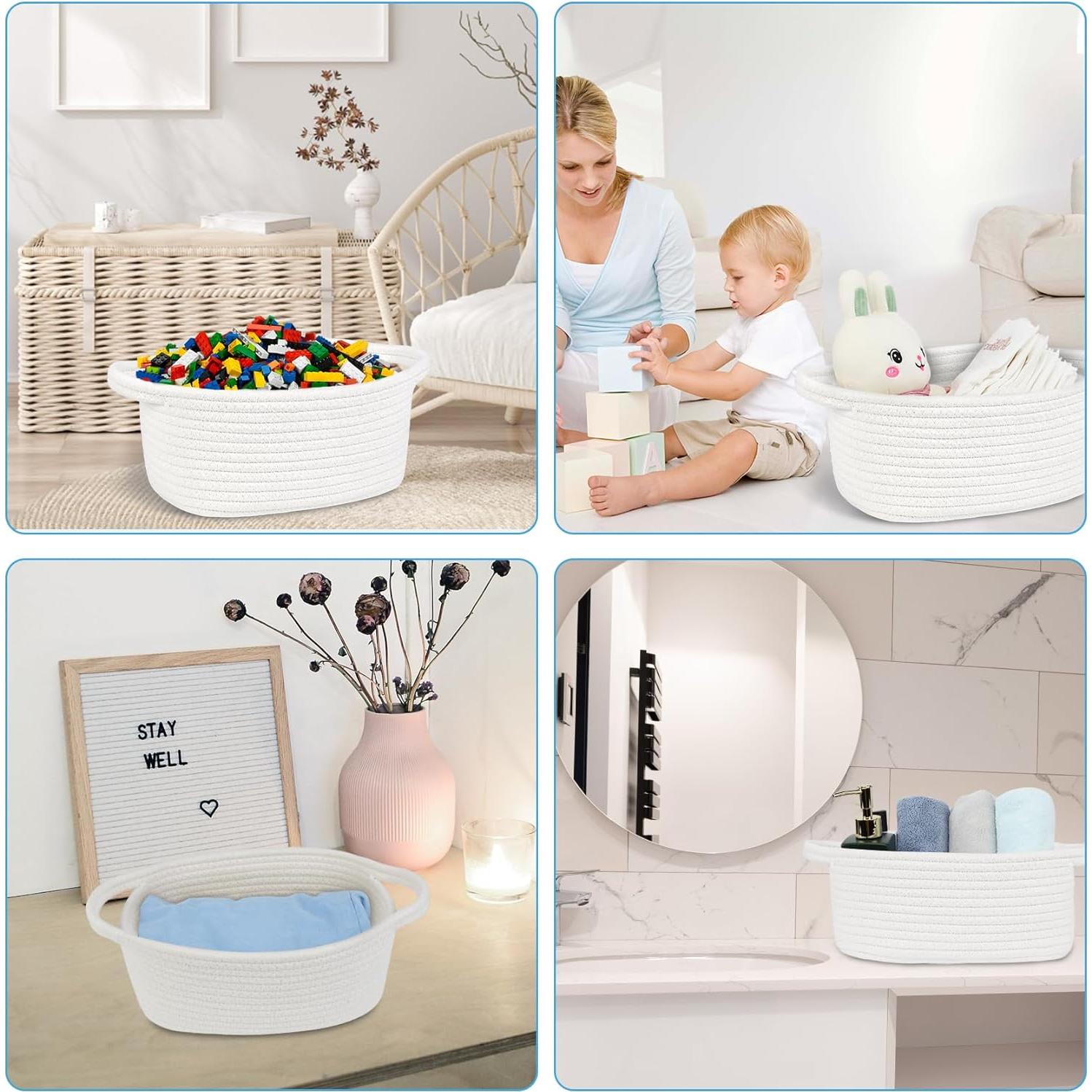 Cesta de Almacenamiento Pequeña ABenkle Algodón Blanca