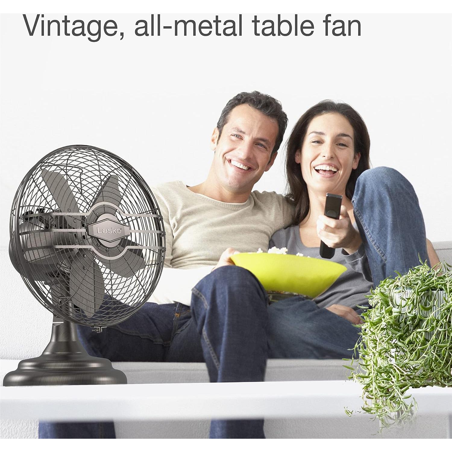 Ventilador de Mesa Oscilante Lasko 43 cm Vintage y Pedestal 46 cm