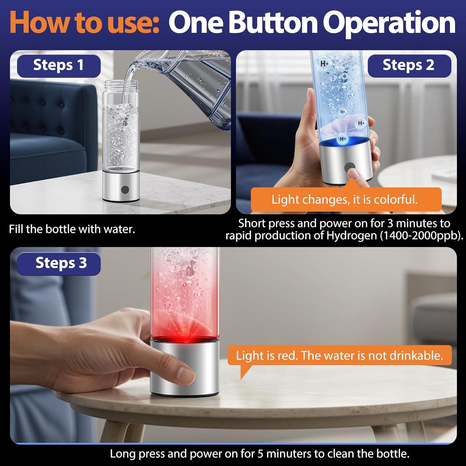 Botella de Agua de Hidrógeno Recargable Fakllod 460ml