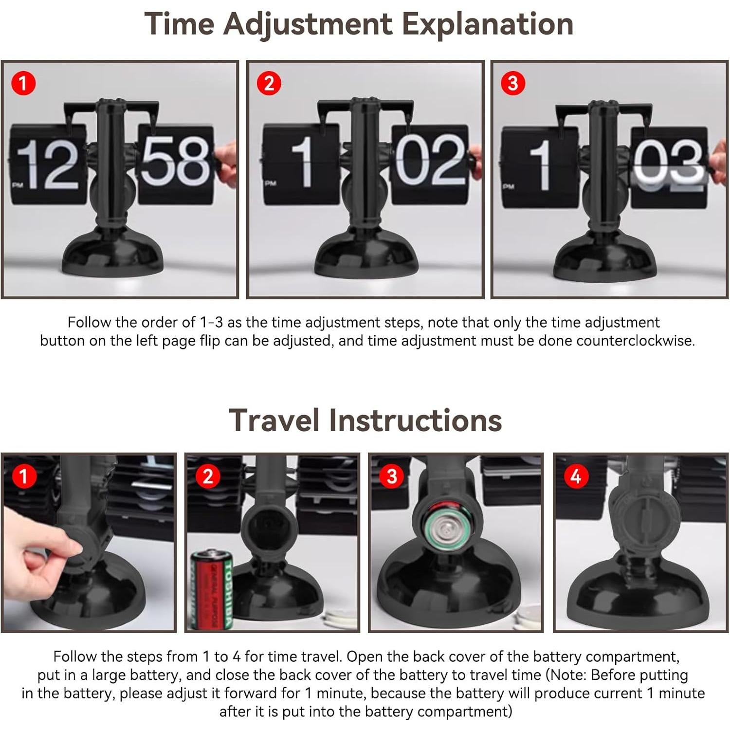 Reloj de Escritorio Digital Retro HERCHR Negro Mecánico