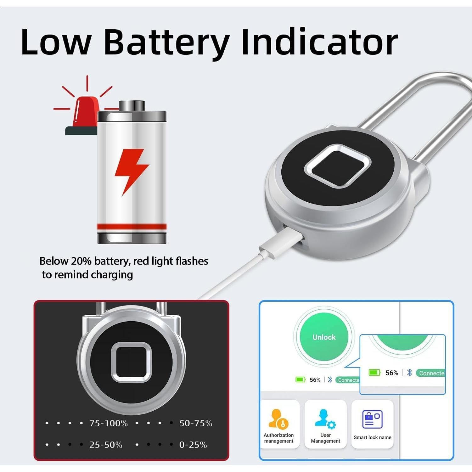 Candado Biométrico eLinkSmart con Huella Dactilar 45mm Plata