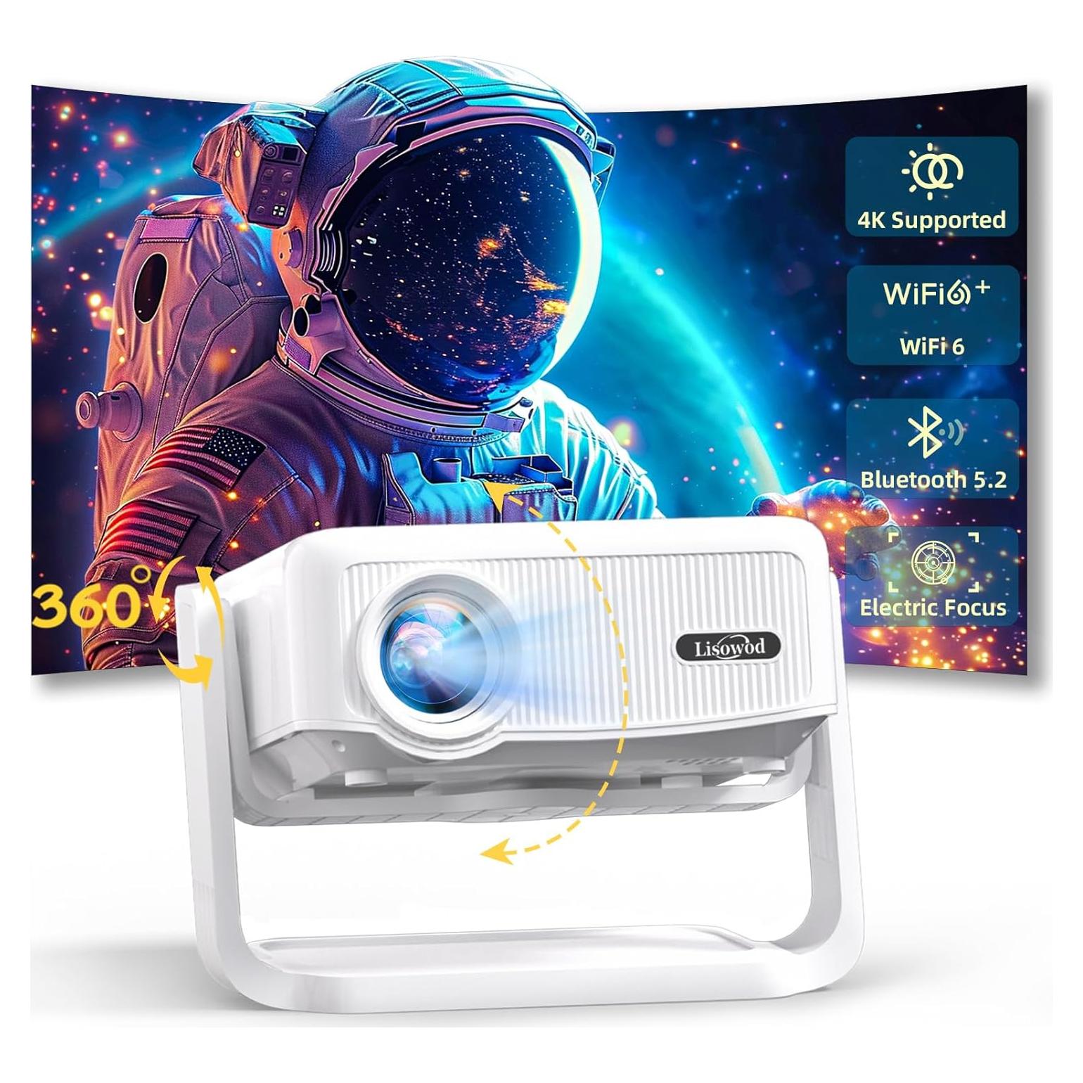 Proyector Mini Lisowod L02 1080P WiFi Bluetooth Soporte 360°