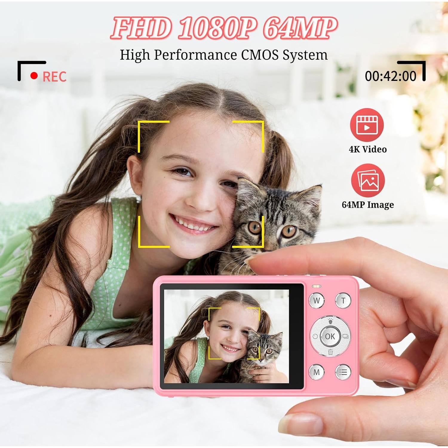 Cámara Digital Forc X01 Pro Rosa 64MP 4K para Niños