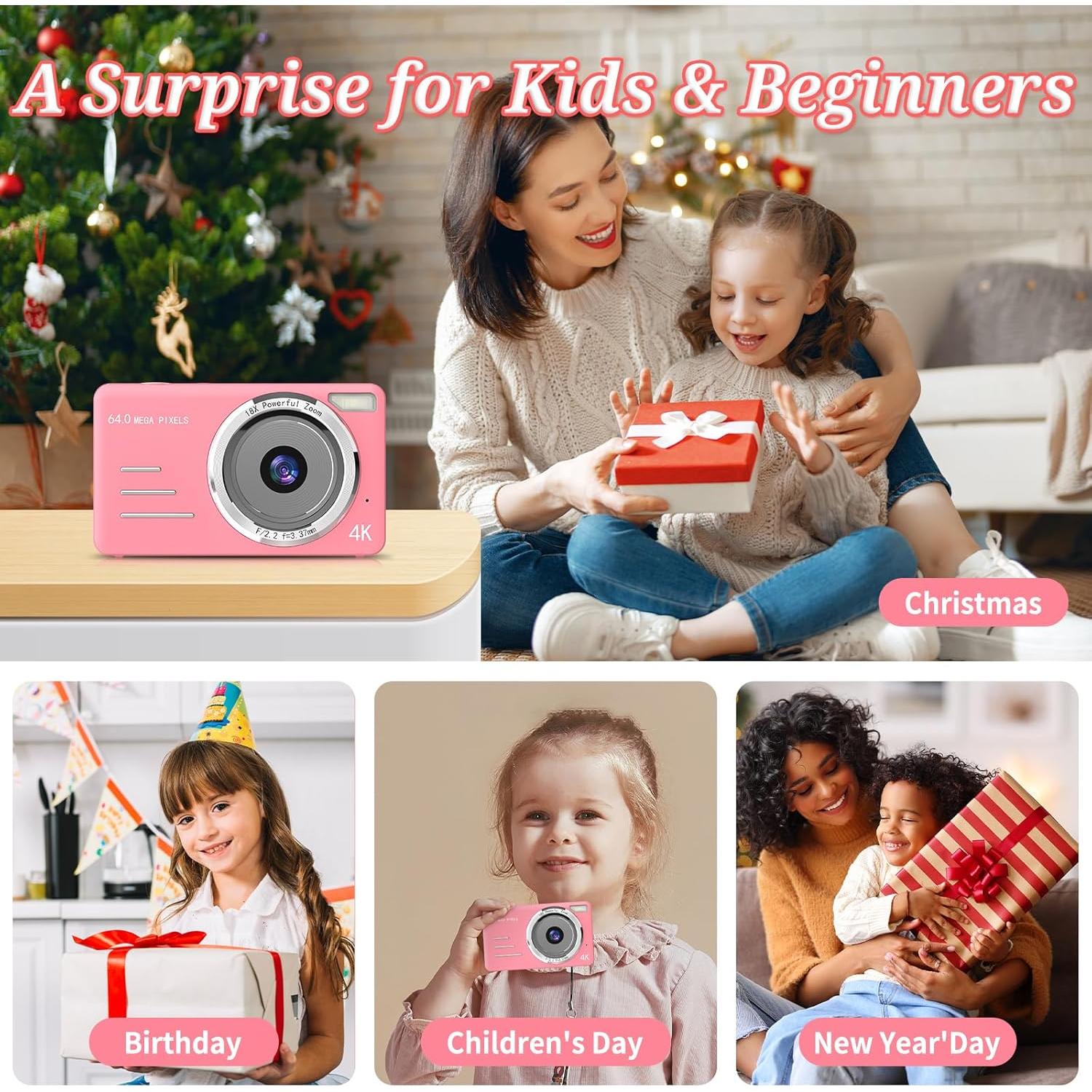 Cámara Digital Forc X01 Pro Rosa 64MP 4K para Niños