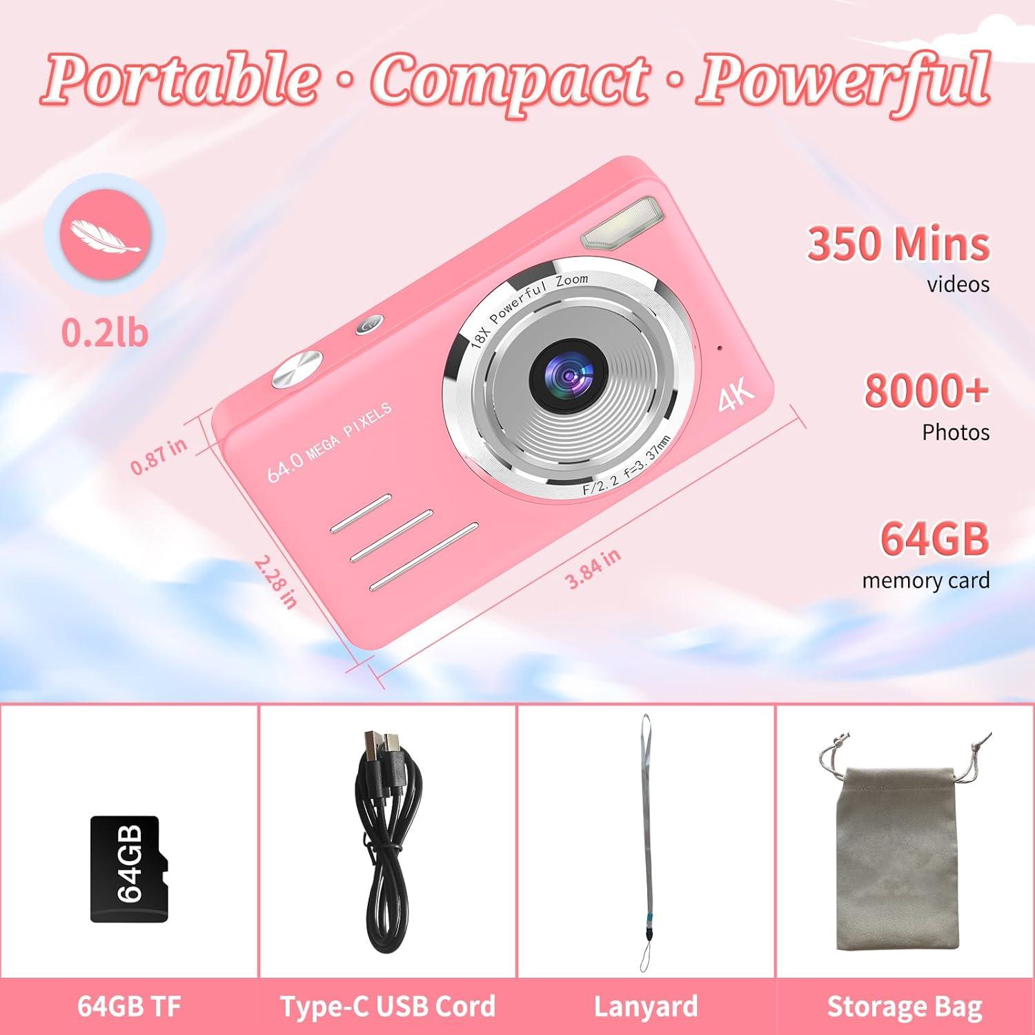 Cámara Digital Forc X01 Pro Rosa 64MP 4K para Niños