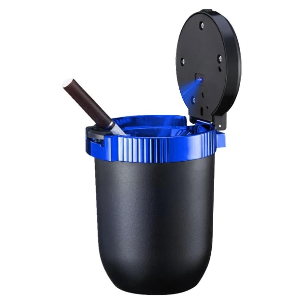 Cenicero de coche SMILFUY con luz LED azul, a prueba de olores