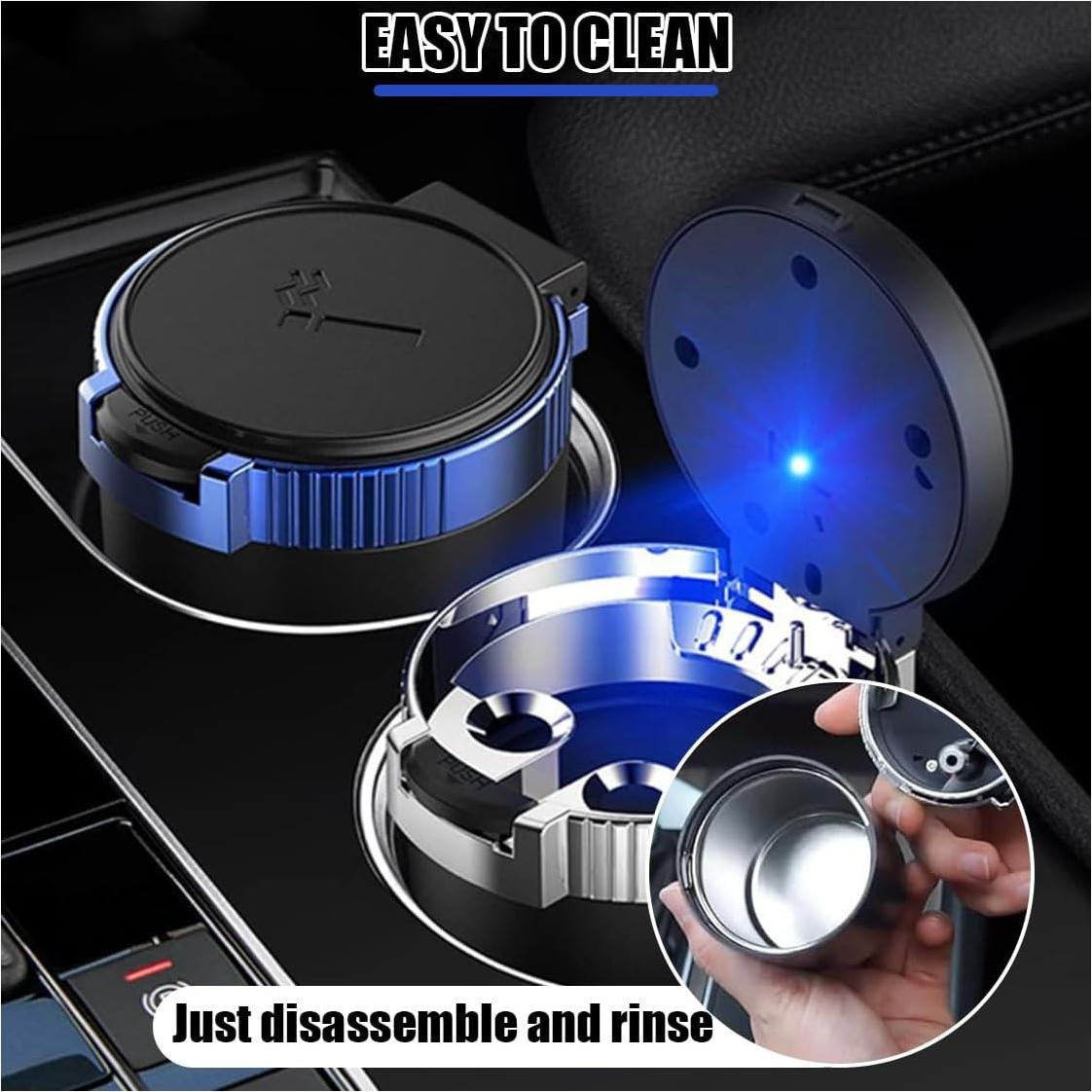 Cenicero de coche SMILFUY con luz LED azul, a prueba de olores