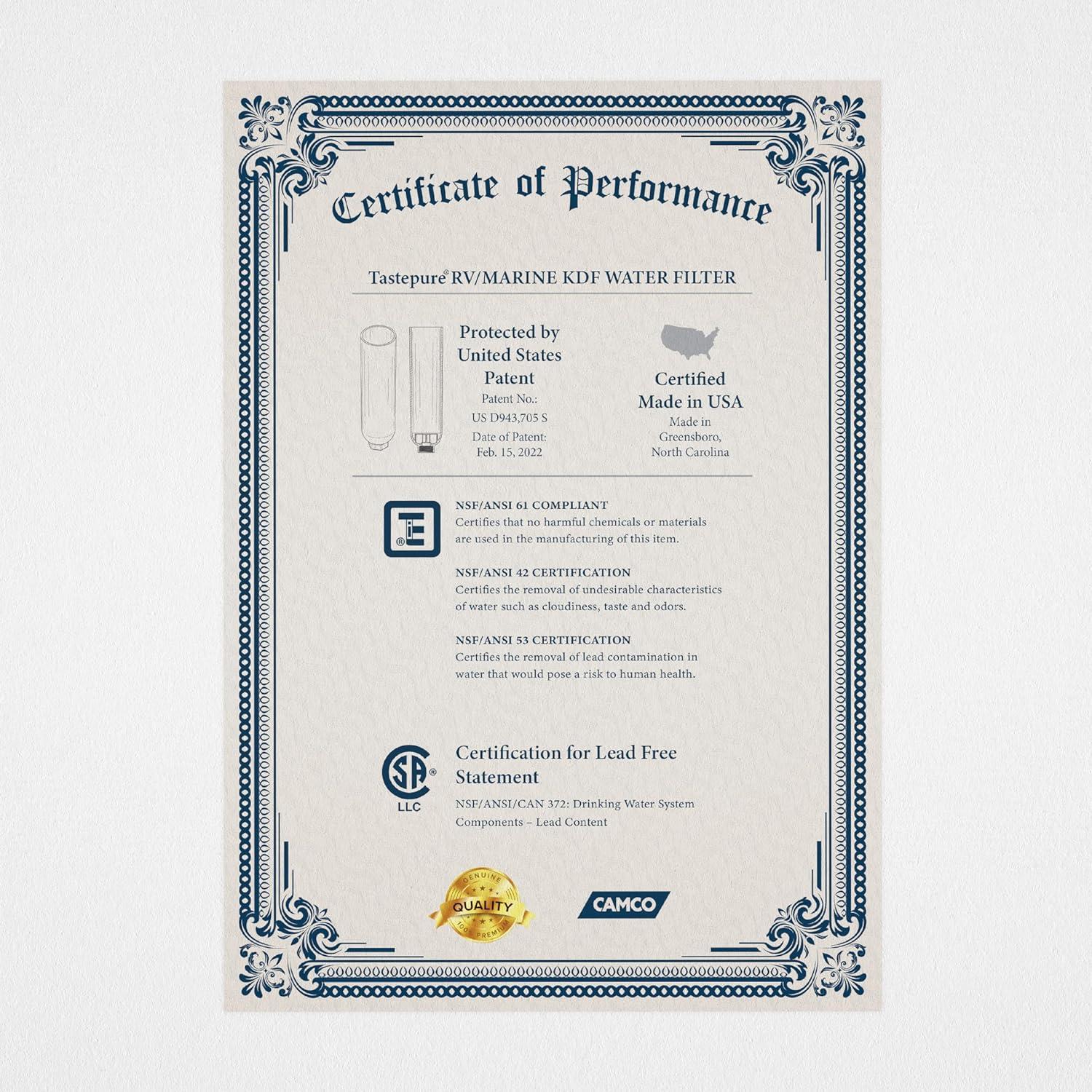 Filtro de Agua Camco Tastepure 2 Piezas para RV - Libre de Plomo