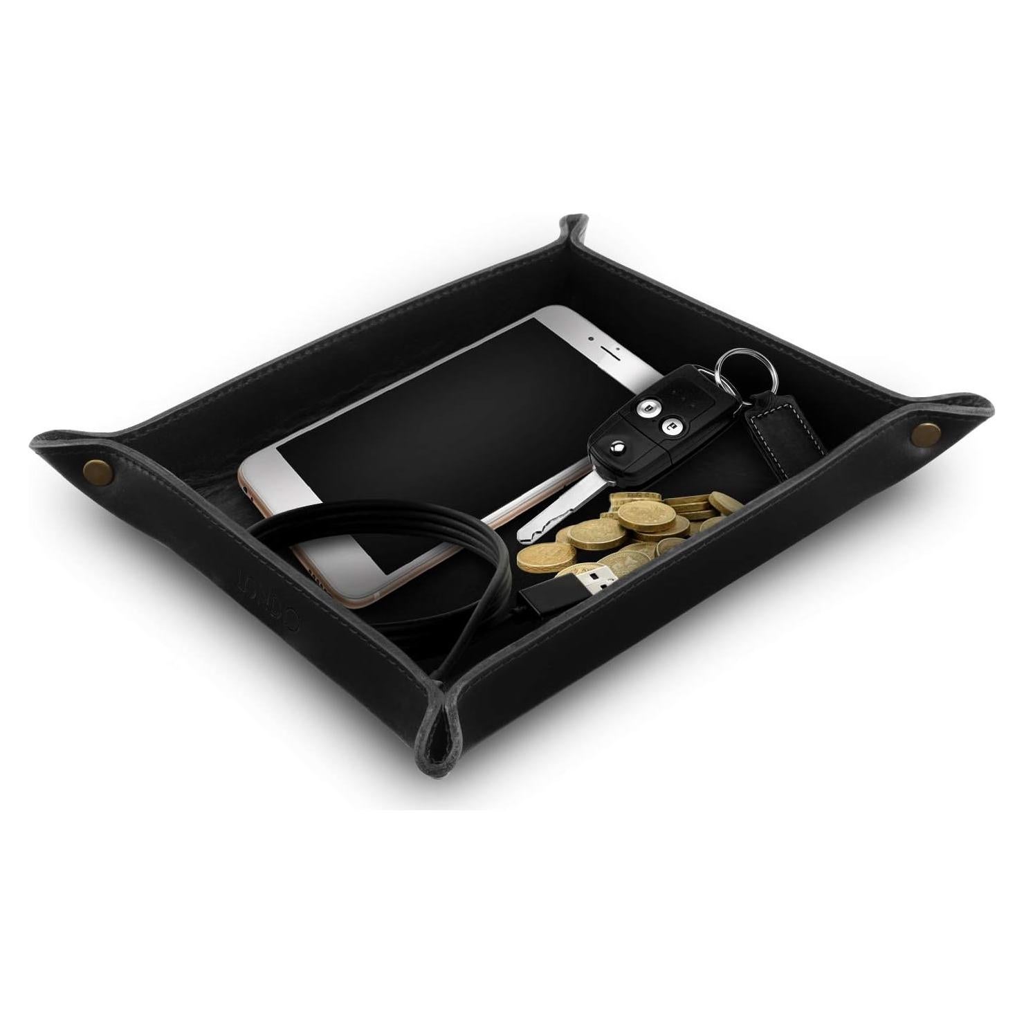 Organizador de Bandeja de Cuero Londo - 20x24x5 cm, Negro