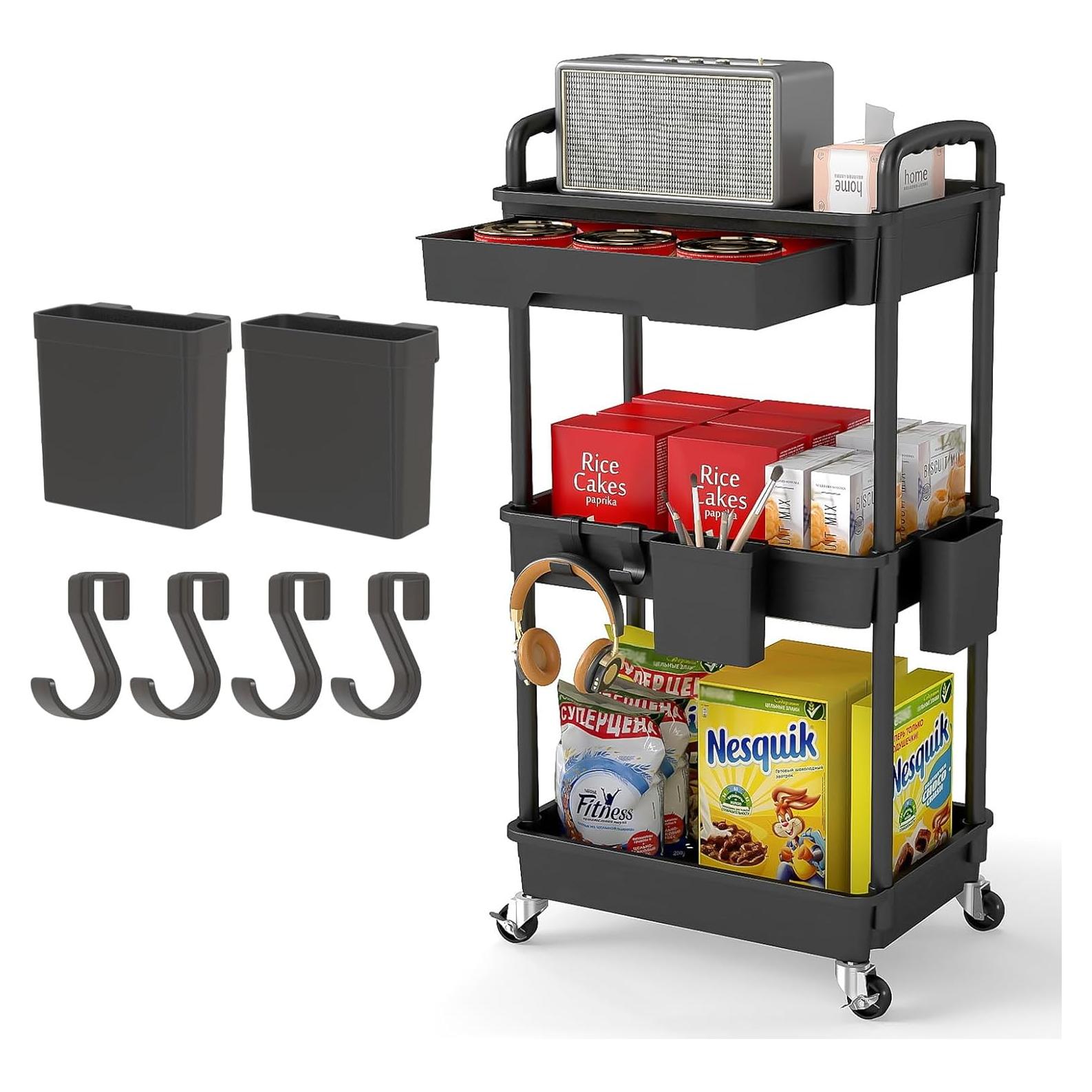 Carro de Utilidad Rodante REBECAT 3 Niveles Negro con Cajón