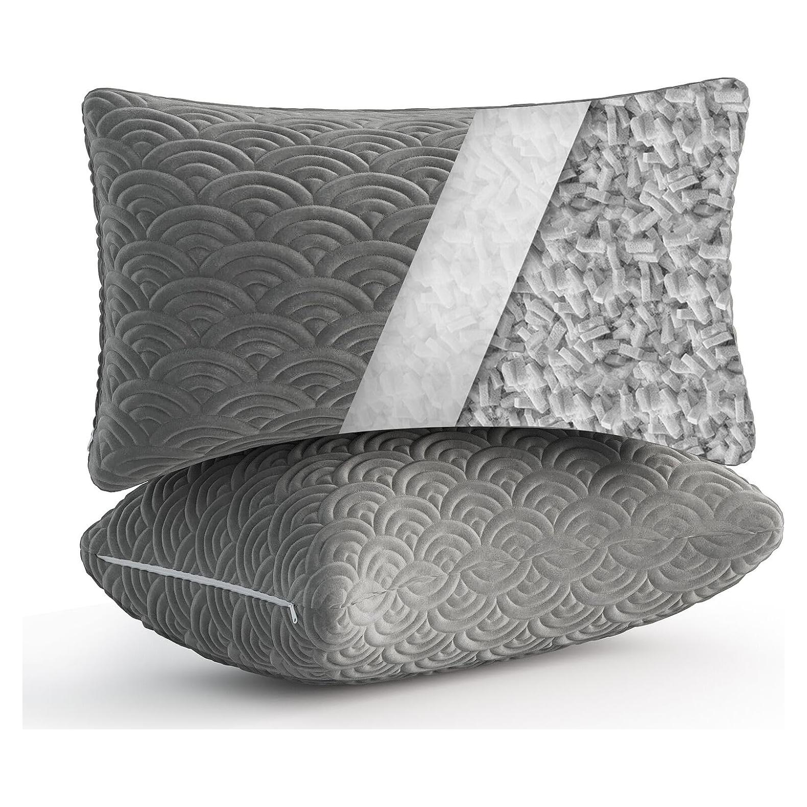 Juego de 2 almohadas viscoelásticas ajustables MOLCLCUY gris