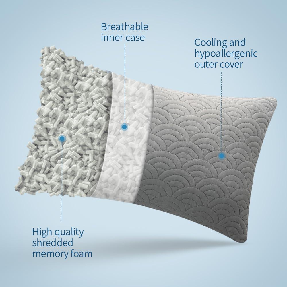 Juego de 2 almohadas viscoelásticas ajustables MOLCLCUY gris