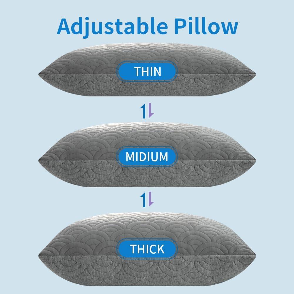 Juego de 2 almohadas viscoelásticas ajustables MOLCLCUY gris