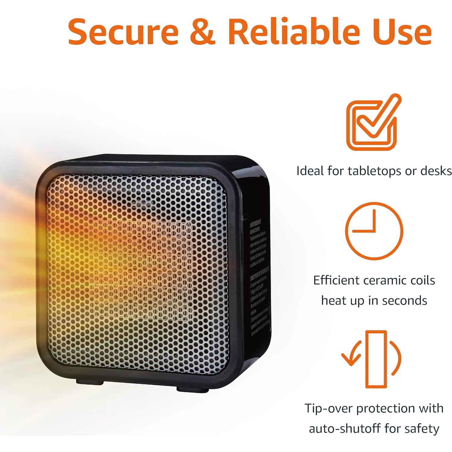Calentador de Cerámica Amazon Basics 500W Portátil Negro