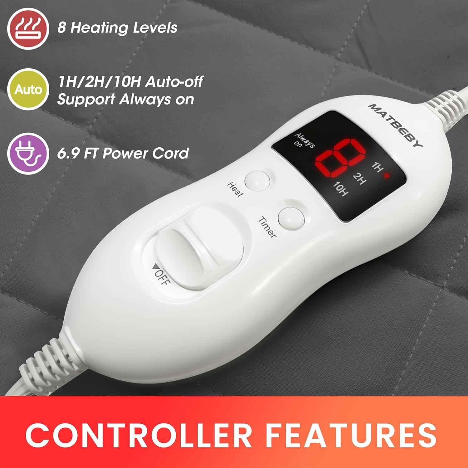 Cubierta de colchón calefactable MATBEBY tamaño completo gris