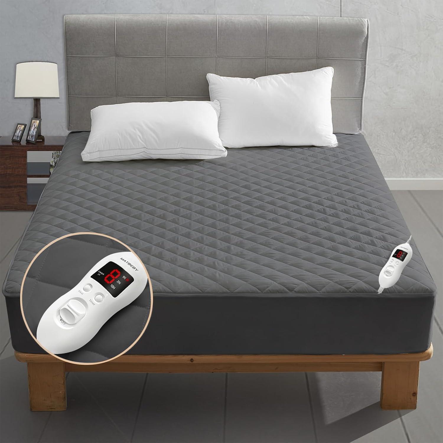 Cubierta de colchón calefactable MATBEBY tamaño completo gris