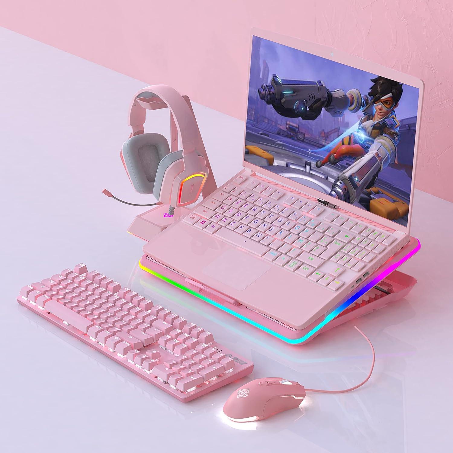 Ratón Gaming RGB Lomiluskr AJ52, 7 Botones, 200-4800 DPI, Rosa