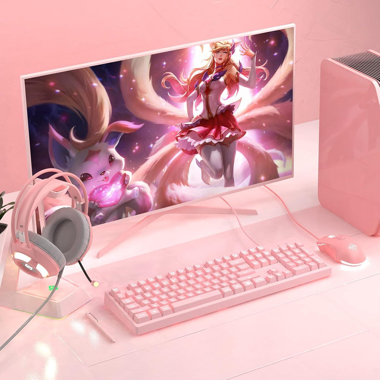 Ratón Gaming RGB Lomiluskr AJ52, 7 Botones, 200-4800 DPI, Rosa