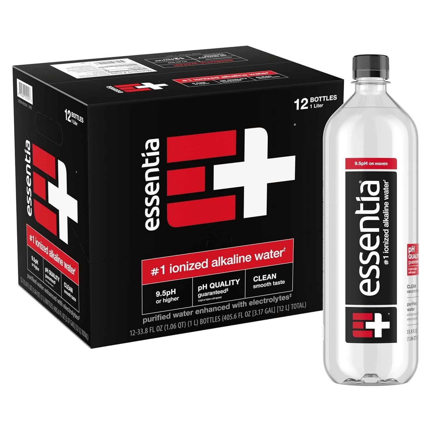 Agua Alcalina Essentia 1L x12, pH 9.5, 99.9% Pura