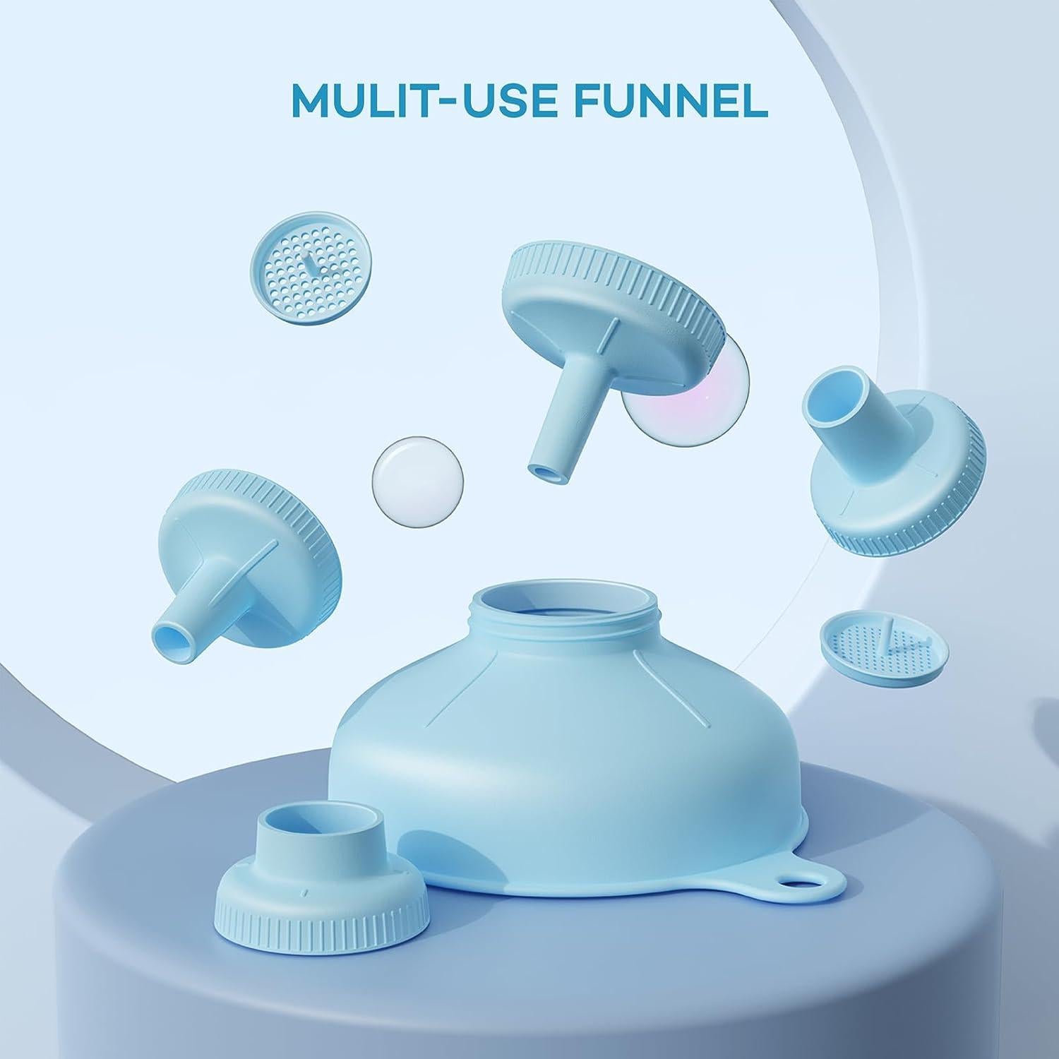Embudo Versátil Pisol con 5 Tamaños y 2 Coladores, Azul
