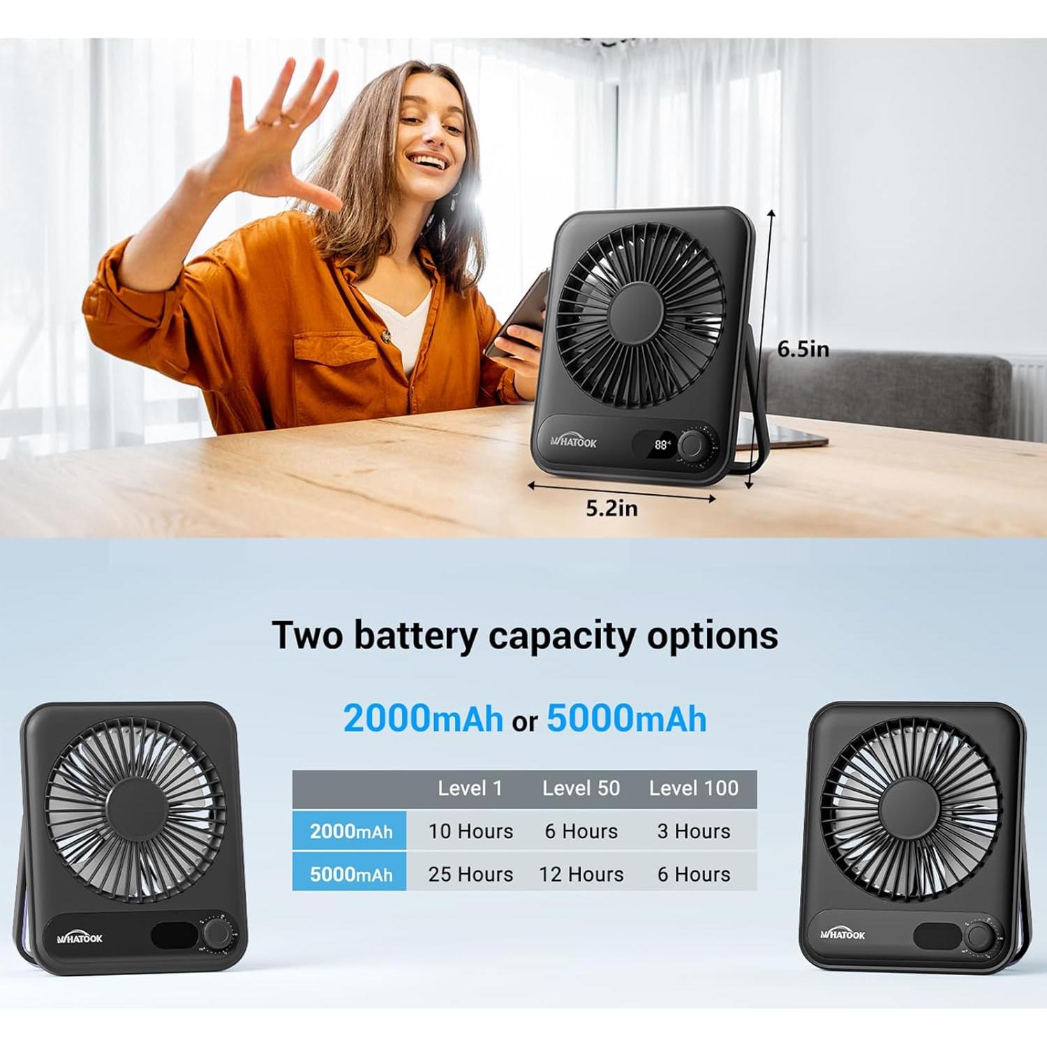 Ventilador de Escritorio Portátil WHATOOK 2000mAh Silencioso