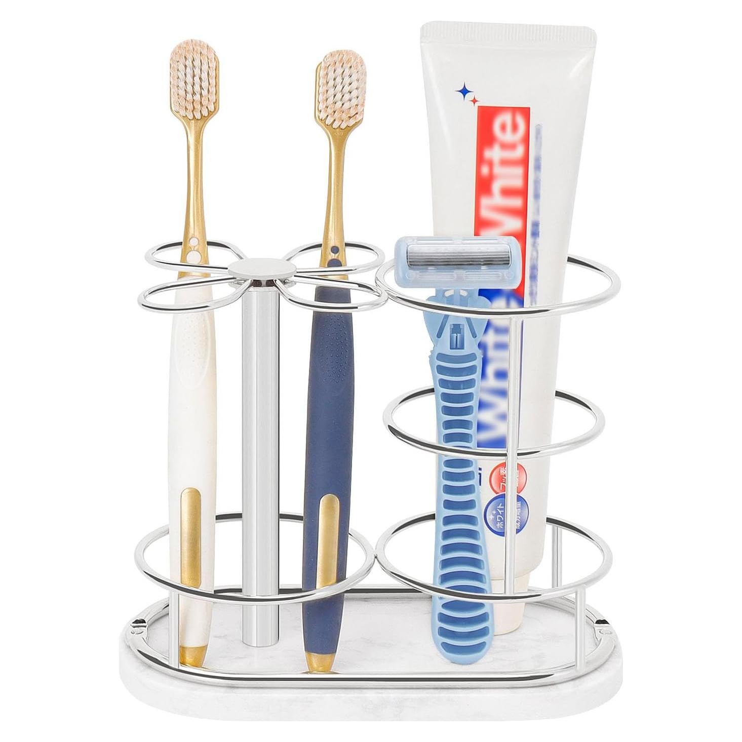 Soporte para Cepillos de Dientes HarJue Mediano Cromado con Mármol