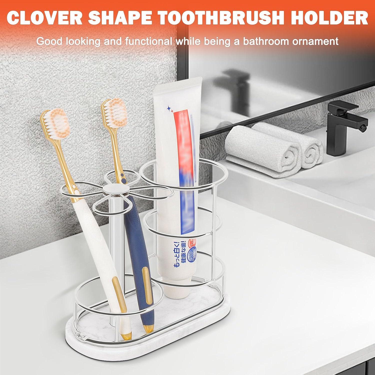 Soporte para Cepillos de Dientes HarJue Mediano Cromado con Mármol