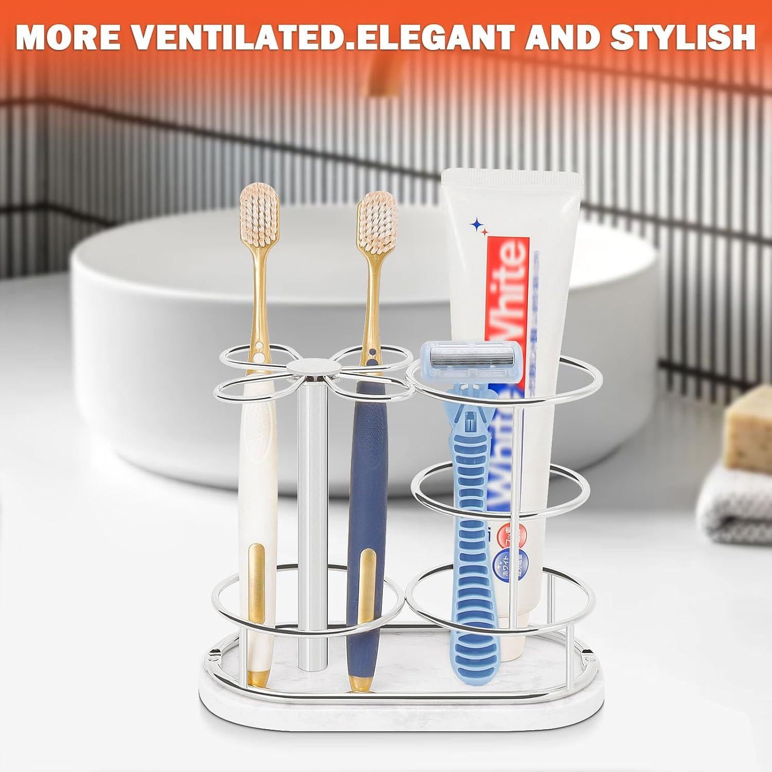 Soporte para Cepillos de Dientes HarJue Mediano Cromado con Mármol