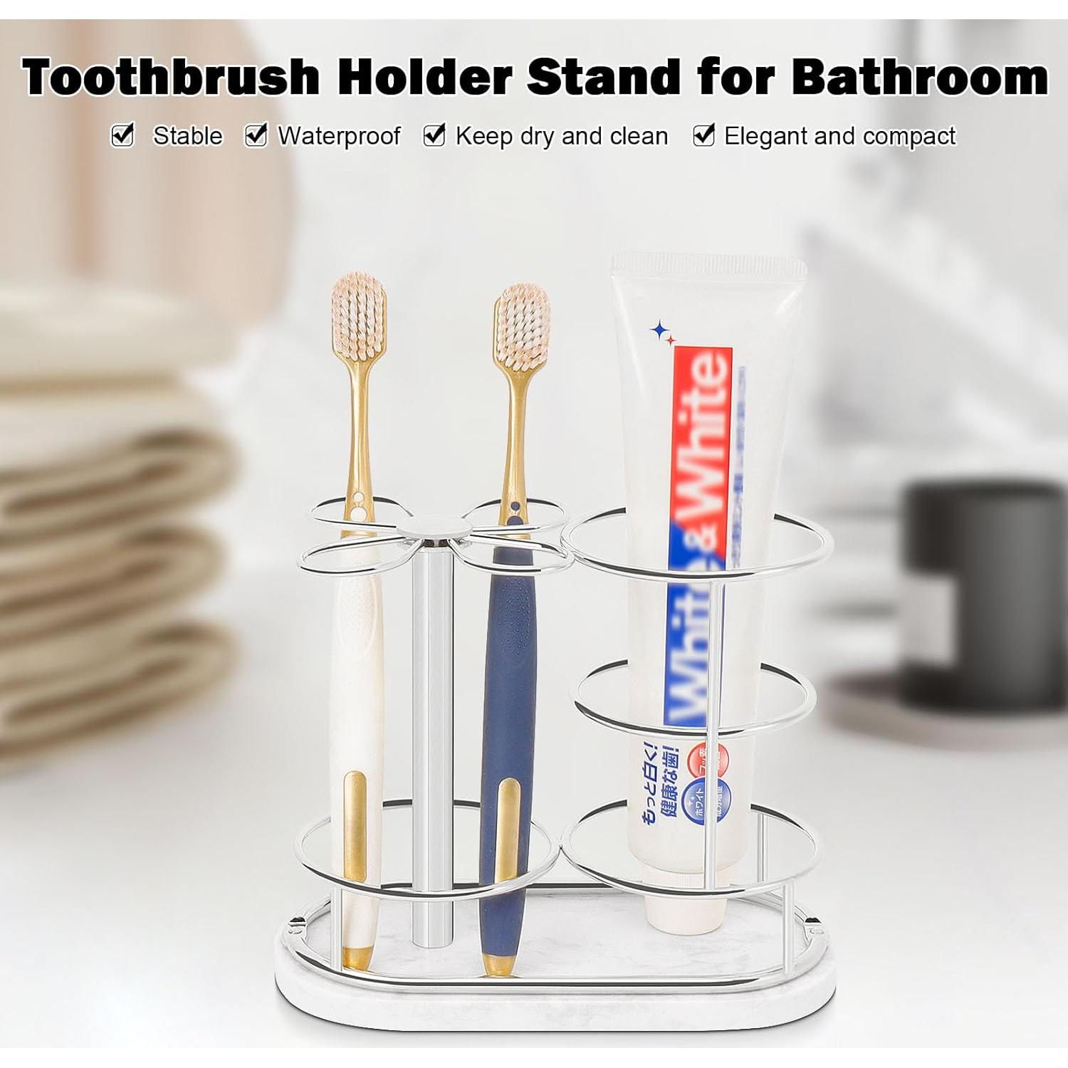 Soporte para Cepillos de Dientes HarJue Mediano Cromado con Mármol