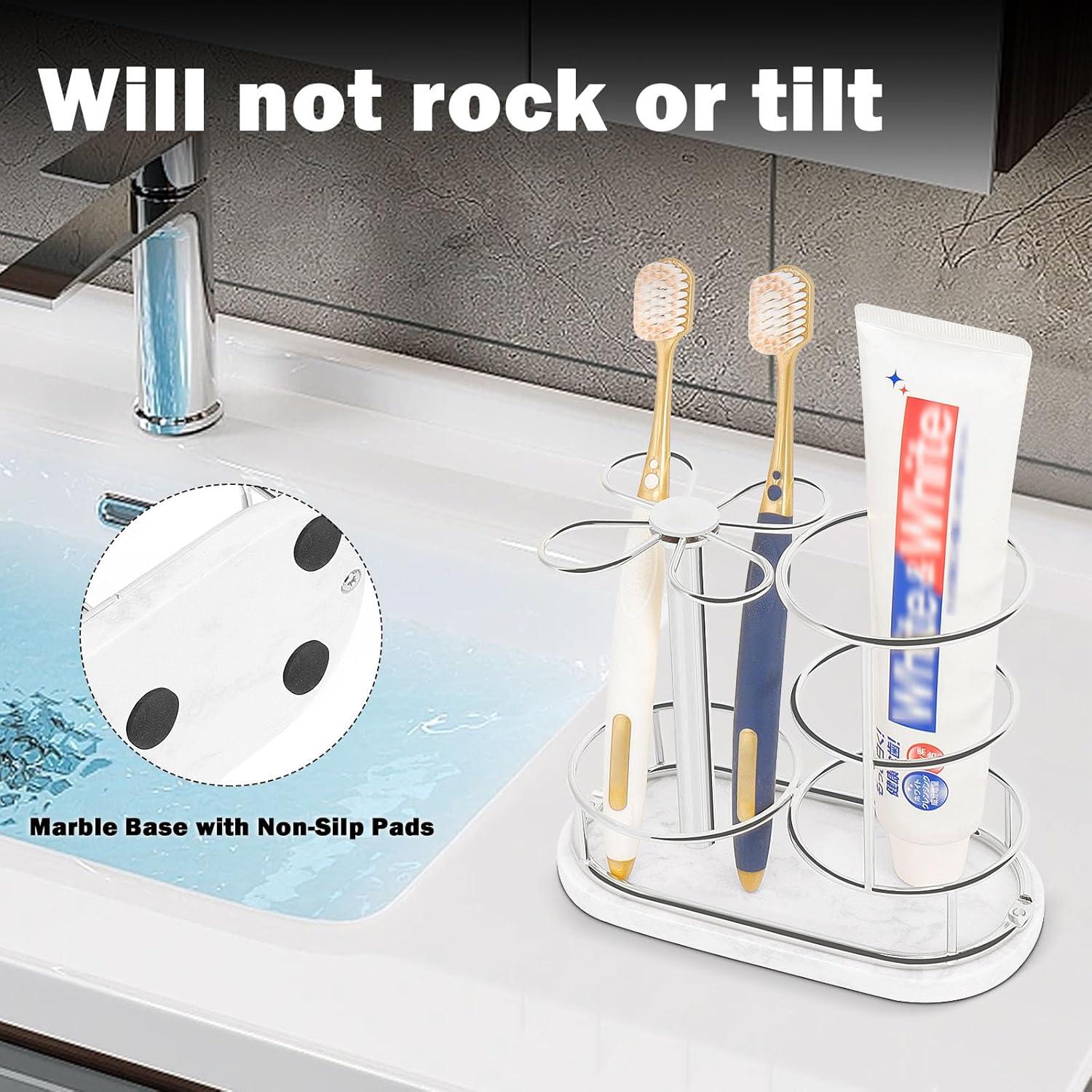 Soporte para Cepillos de Dientes HarJue Mediano Cromado con Mármol