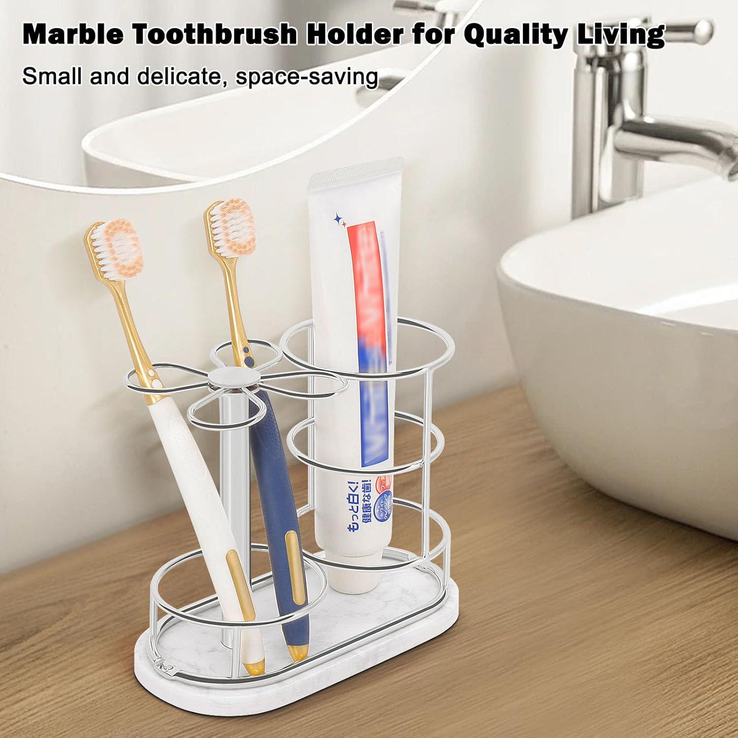 Soporte para Cepillos de Dientes HarJue Mediano Cromado con Mármol