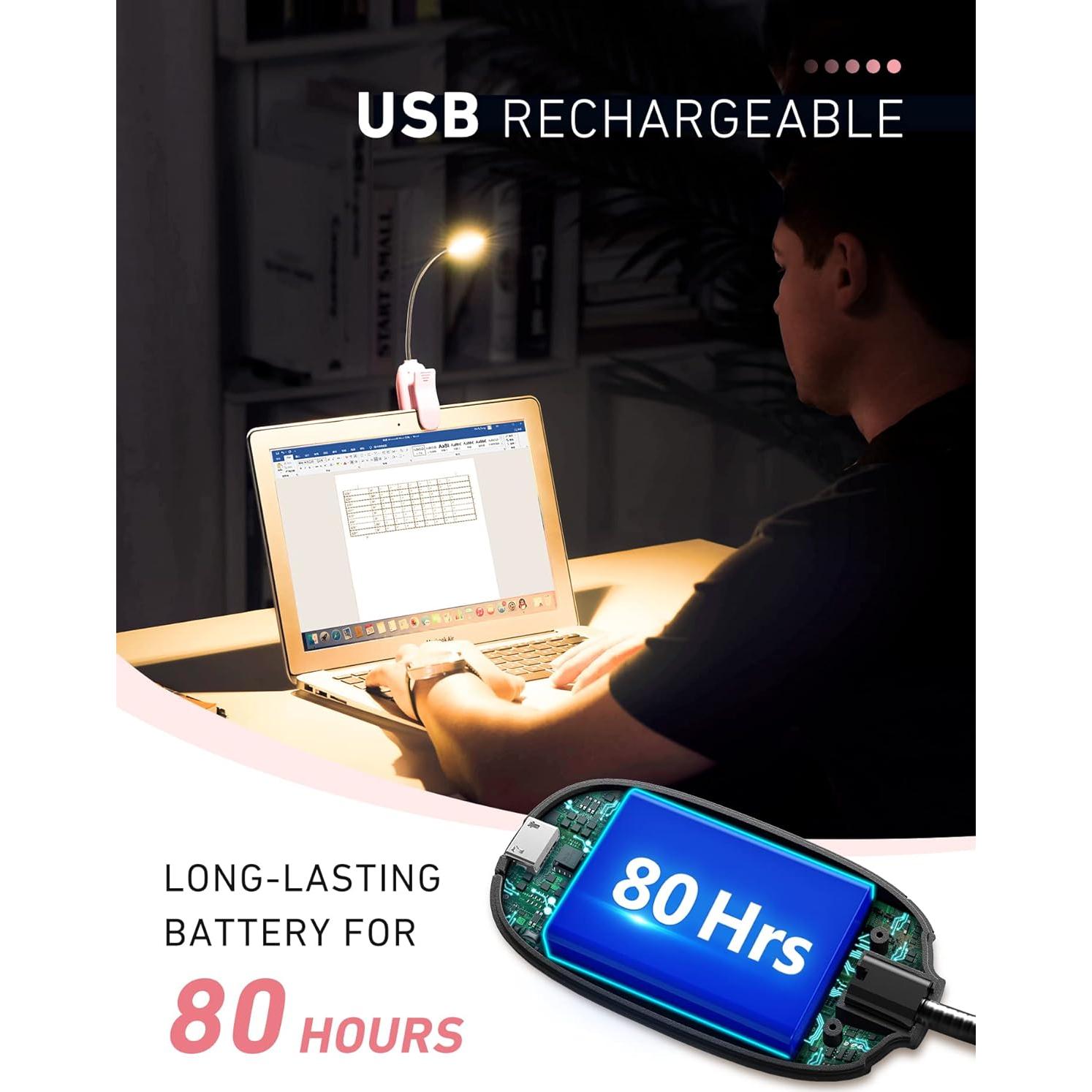 Luz de Libro Recargable Monotremp Rosa 80h 3 Brillos 3 Colores