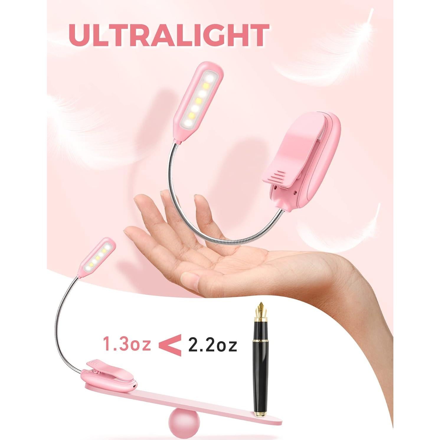 Luz de Libro Recargable Monotremp Rosa 80h 3 Brillos 3 Colores