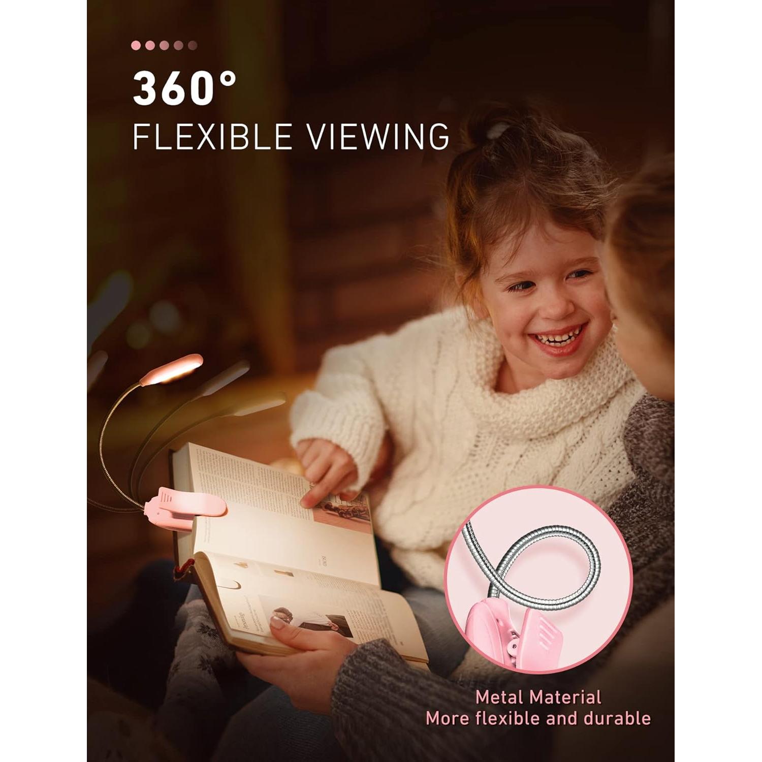 Luz de Libro Recargable Monotremp Rosa 80h 3 Brillos 3 Colores