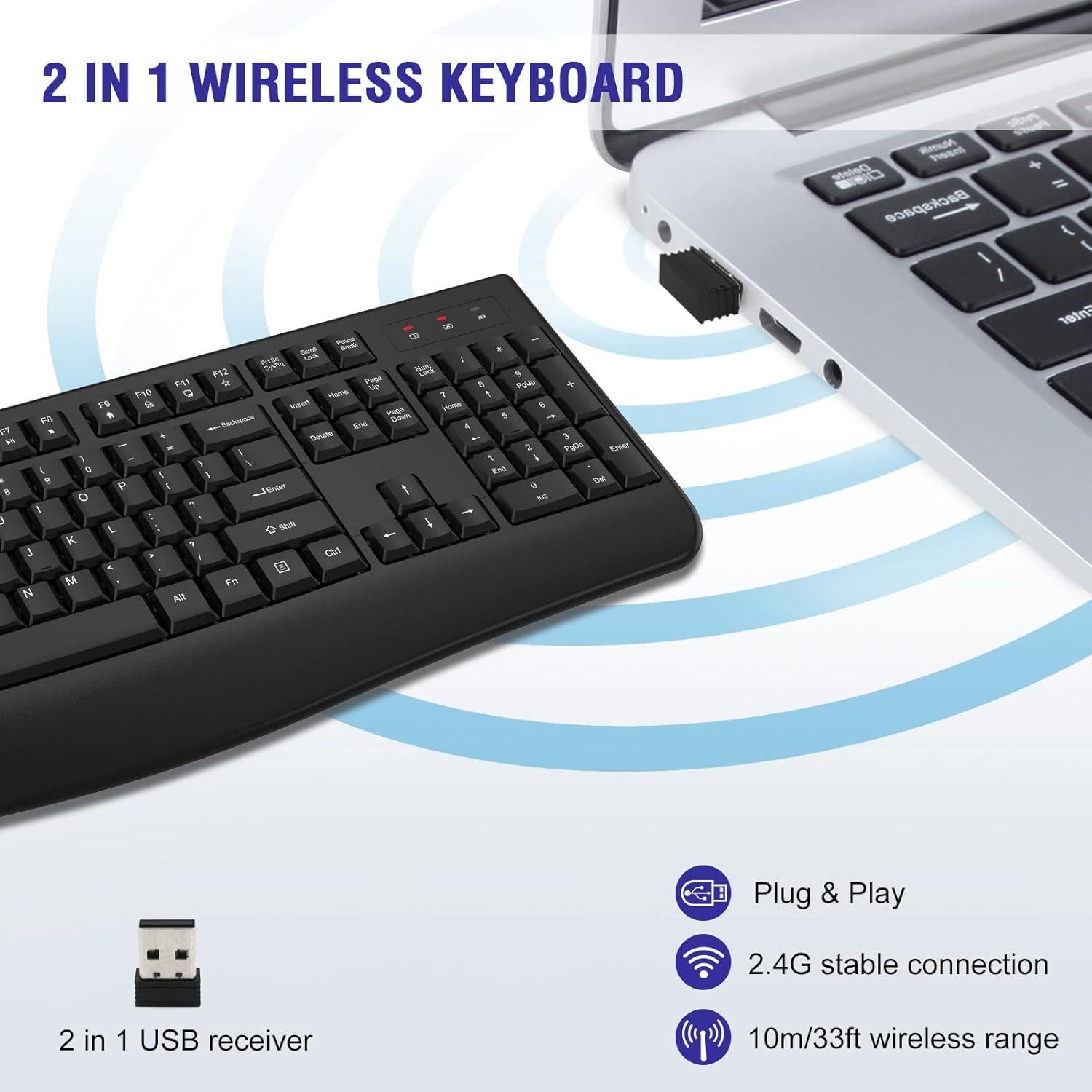 Teclado Inalámbrico Ergonómico DEYING CK211W con Reposamuñecas