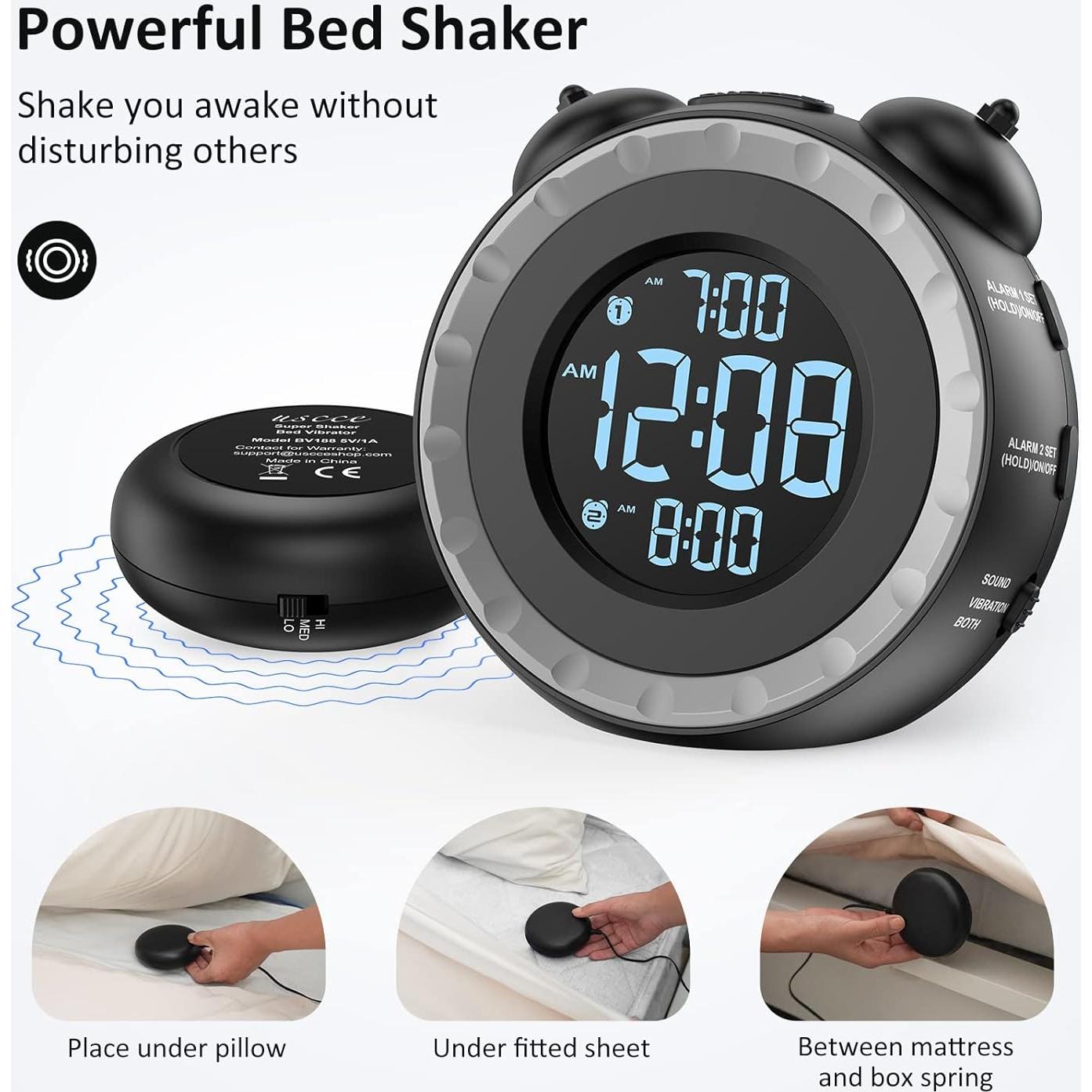 Reloj Despertador Doble USCce con Vibrador y USB Negro