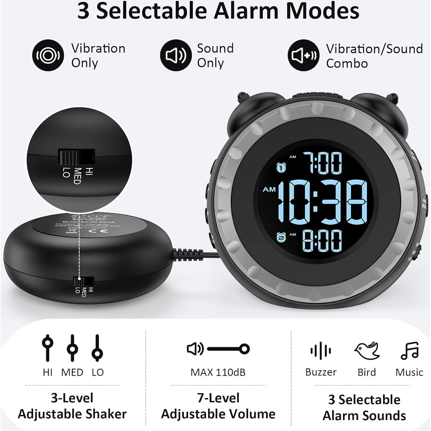 Reloj Despertador Doble USCce con Vibrador y USB Negro