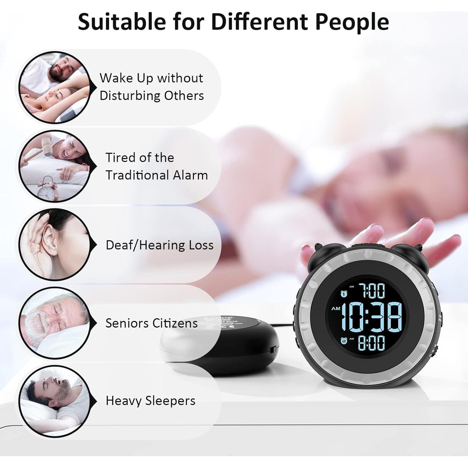 Reloj Despertador Doble USCce con Vibrador y USB Negro