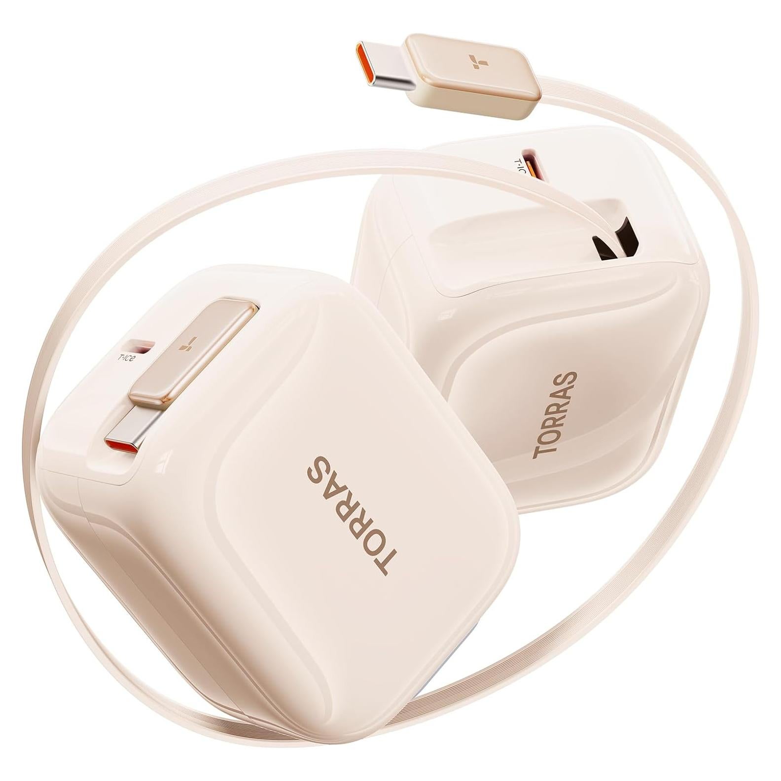Cargador USB C TORRAS 40W con Cable Retráctil Dorado Rosa