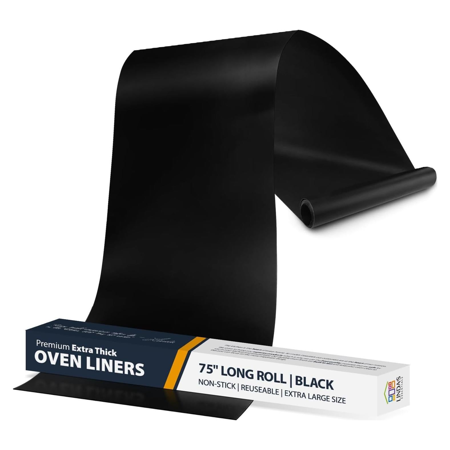 Oven Liners for Bottom of Oven - Large Heavy Duty Mats, 17” x 75” Non-Stick Reusable Liner for Electric, Gas, Toasters, Grills - BPA & PFOA Free Kitchen Accessory to Keep It Clean (Black)