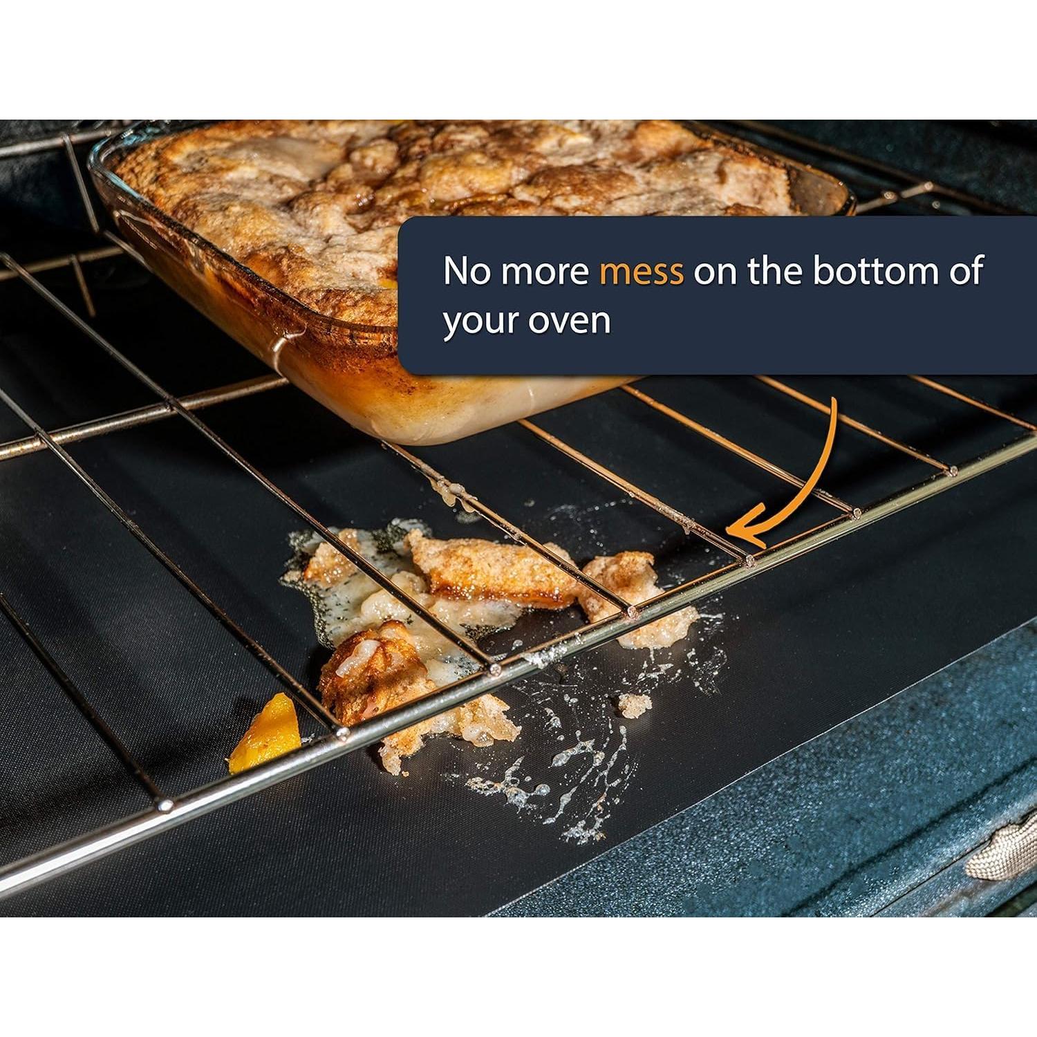 Oven Liners for Bottom of Oven - Large Heavy Duty Mats, 17” x 75” Non-Stick Reusable Liner for Electric, Gas, Toasters, Grills - BPA & PFOA Free Kitchen Accessory to Keep It Clean (Black)